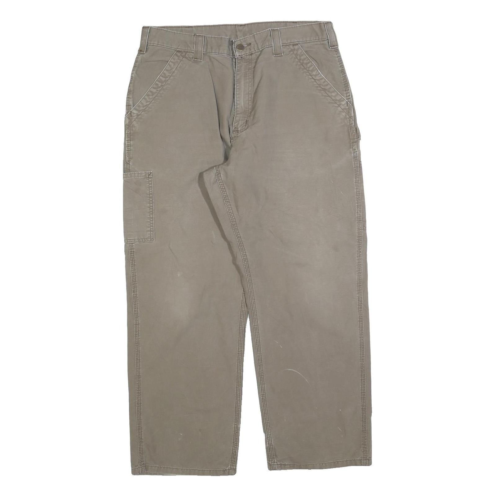 CARHARTT Mens Cotton Blend Beige Regular Straight Trousers W36 L30 Workwear Refurbished - N/A refurbished available on Cerqular