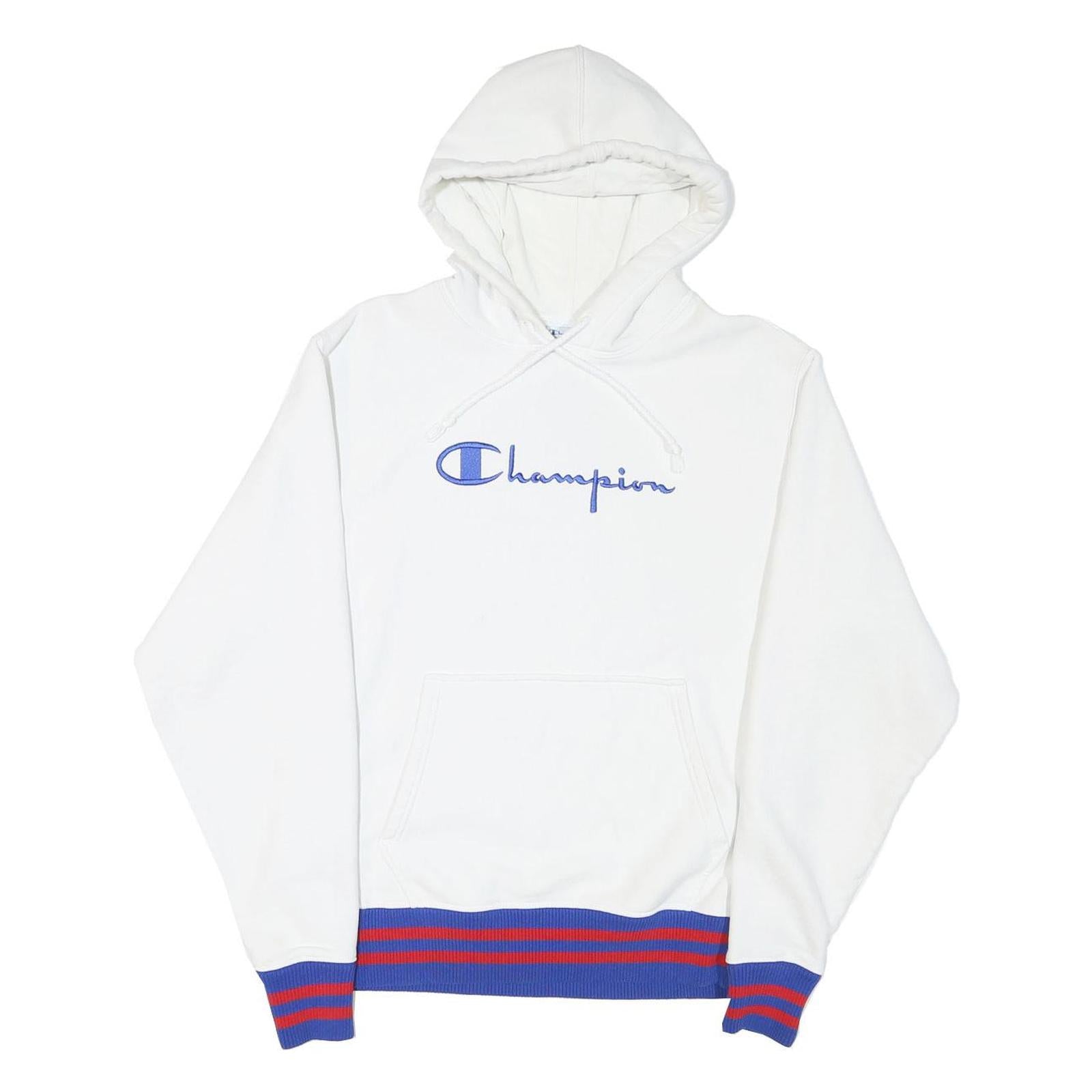 CHAMPION Mens White Blue & Red Hoodie M Cotton Blend Pullover Hooded Sweatshirt Refurbished - N/A refurbished available on Cerqular