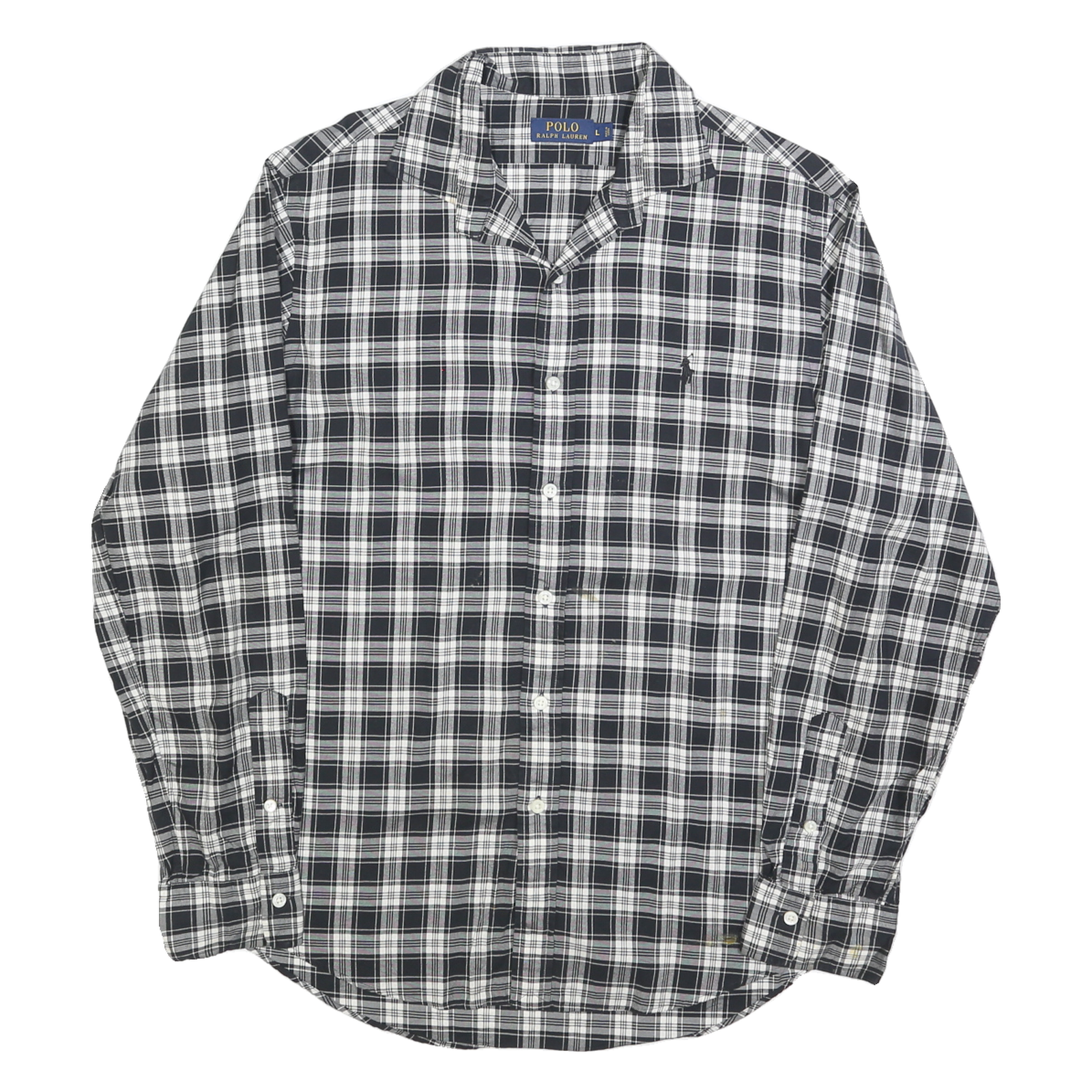 POLO RALPH LAUREN Mens Black & White Check Shirt L Classic Cotton Blend Long Refurbished - N/A refurbished available on Cerqular