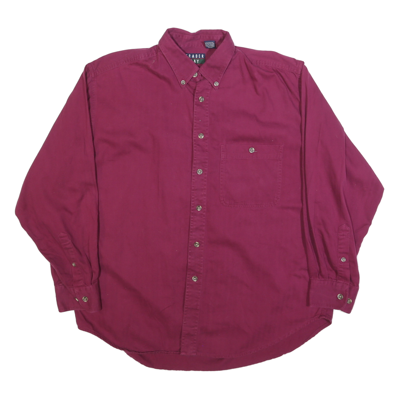 TRADER BAY Mens Maroon Plain Shirt L Button-Down Collar Long Sleeve Cotton Blend Refurbished - N/A refurbished available on Cerqular