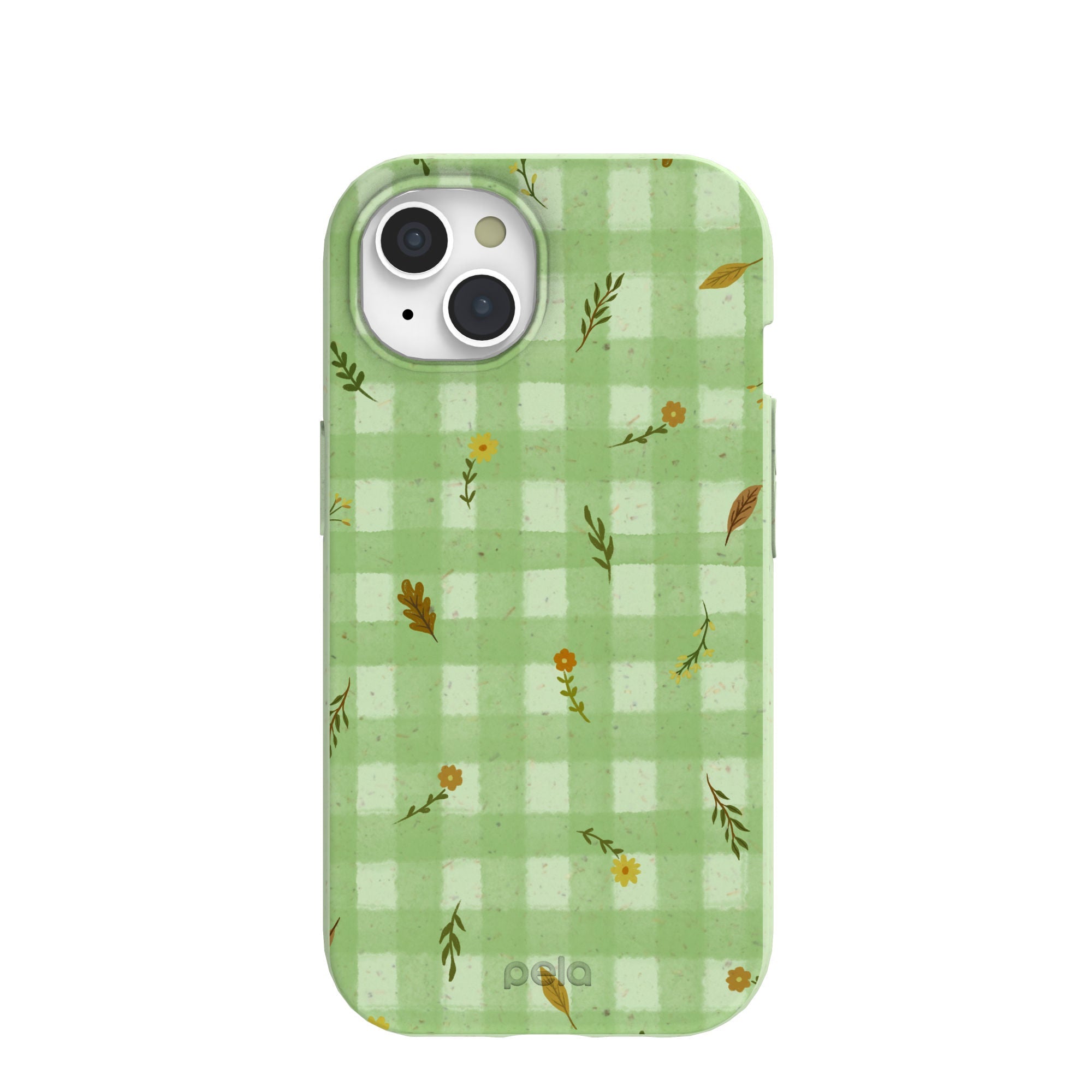 Sage Green Fall Gingham iPhone 15 Case Refurbished - Pela Case refurbished available on Cerqular