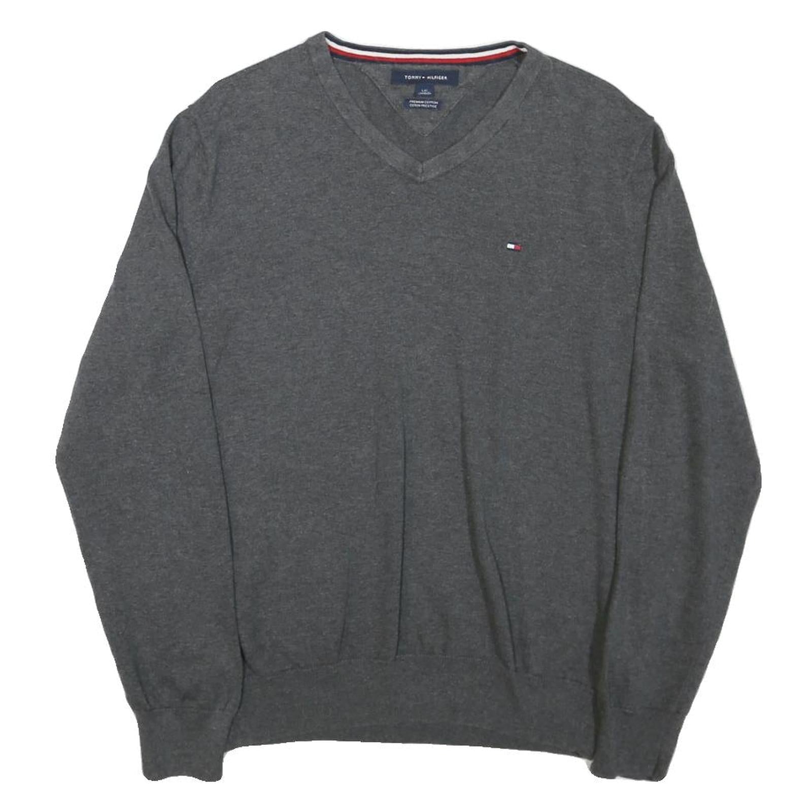 Buy TOMMY HILFIGER Mens Grey Jumper Plain V-Neck Basic Knit L Classic Cotton Blend Refurbished - $32.49 TOMMY HILFIGER Mens Grey Jumper Plain V-Neck Basic Knit L Classic Cotton Blend Refurbished - N/A refurbished available on Cerqular