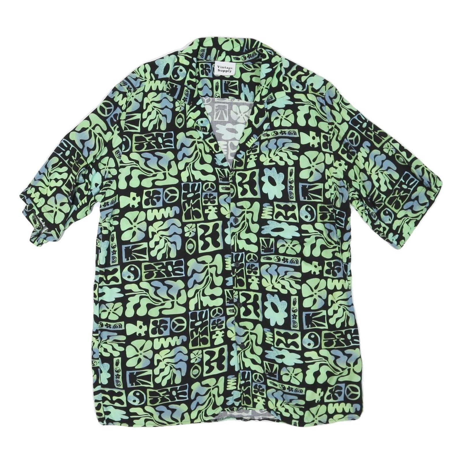VINTAGE SUPPLY Mens Black Green Abstract Print Shirt L Relaxed Cotton Blend Refurbished - N/A refurbished available on Cerqular