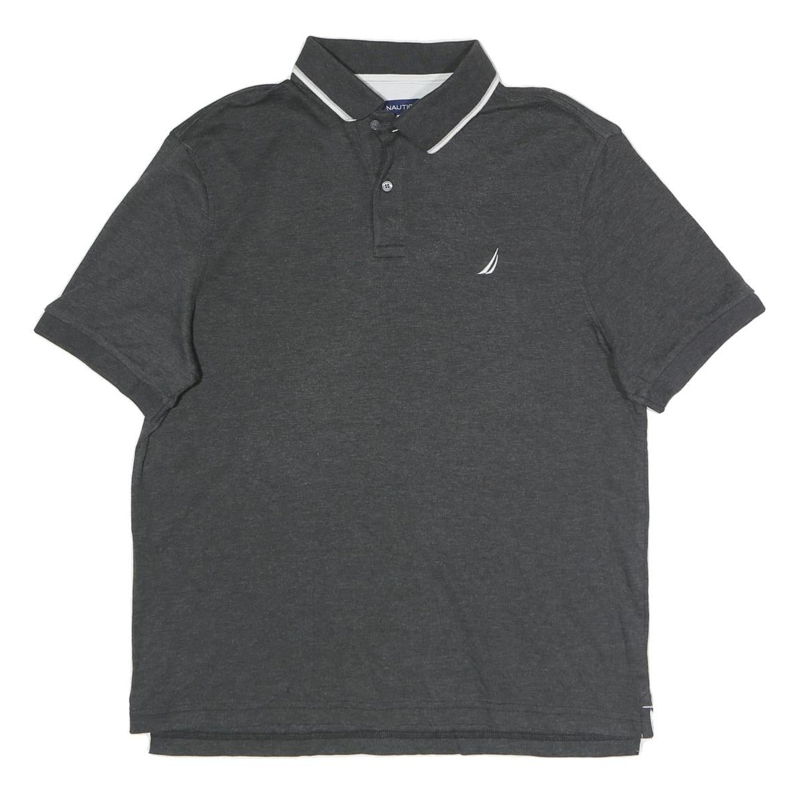 NAUTICA Mens Grey & White Short Sleeve Plain Polo Shirt L Classic Cotton Blend Refurbished - N/A refurbished available on Cerqular