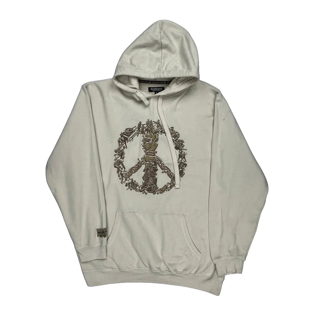 Ecko Unltd Hip Hop Hoodie - Large Cream Cotton Refurbished - Thrifted (note: this is a term often used to describe second- refurbished available on Cerqular