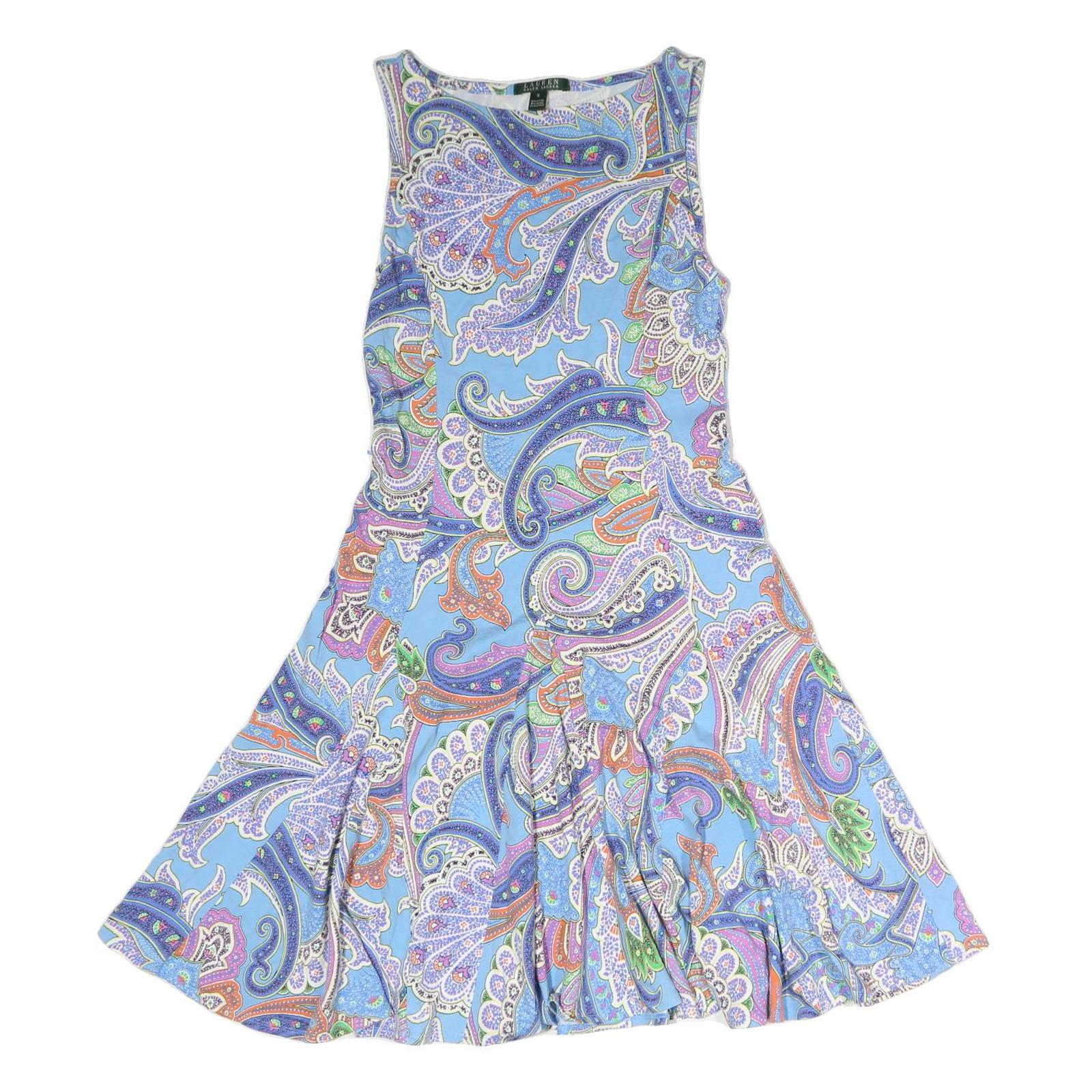 LAUREN RALPH LAUREN Womens Blue Paisley Fit & Flare Woven Sleeveless Midi Dress Refurbished - N/A refurbished available on Cerqular