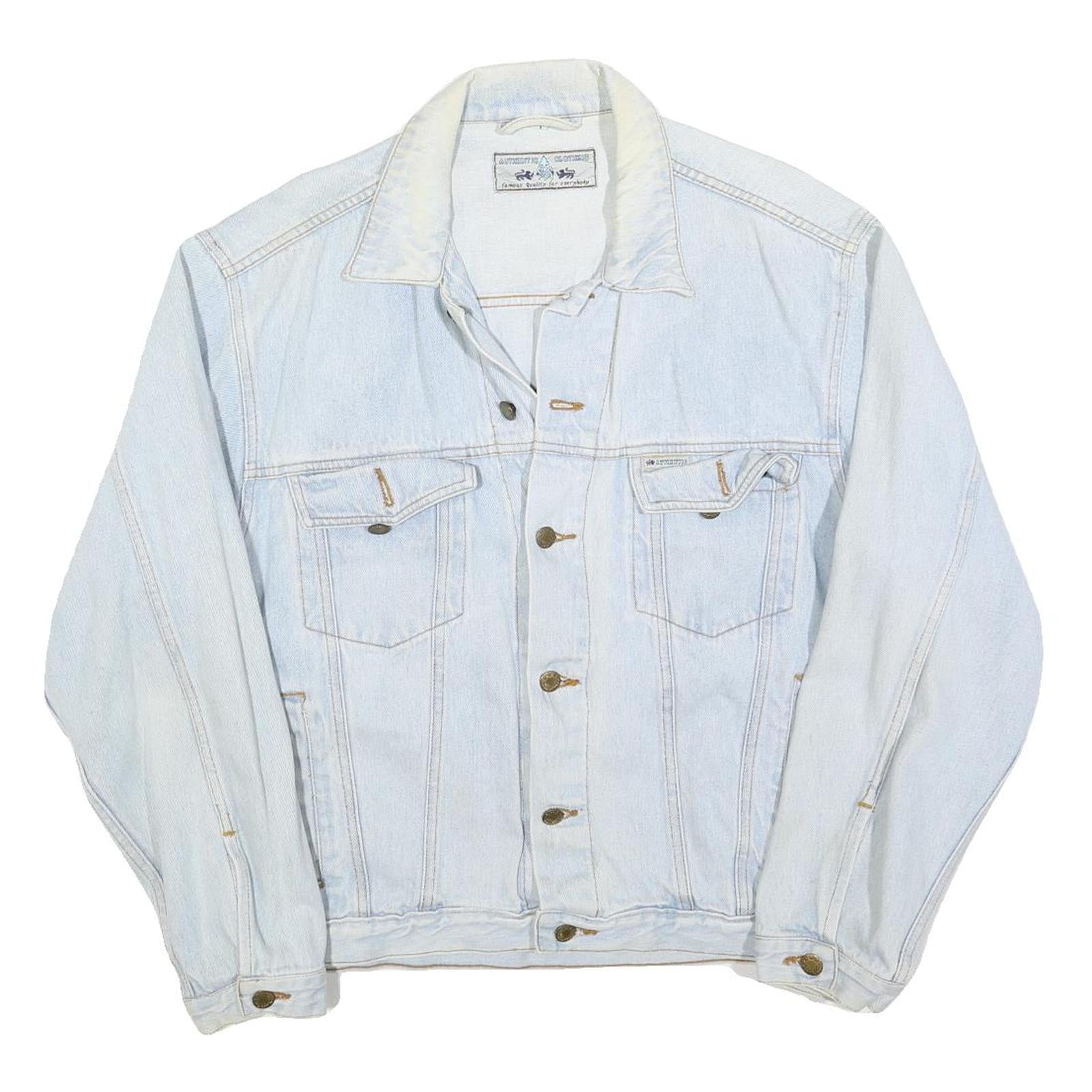 AUTHENTIC CLOTHING Mens Light Blue Denim Jacket L Cotton Button Plain Classic Refurbished - N/A refurbished available on Cerqular