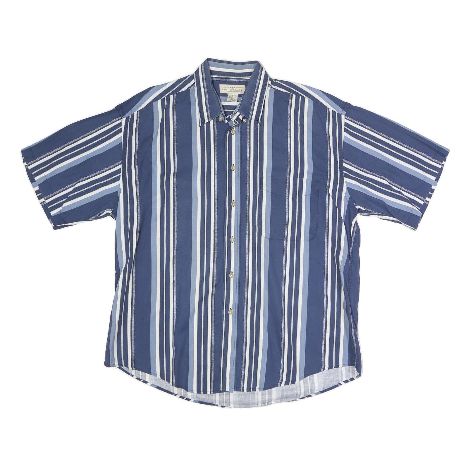 NATURAL ISSUE Mens Blue & White Striped Shirt L Cotton Button Down Short Sleeve Refurbished - N/A refurbished available on Cerqular