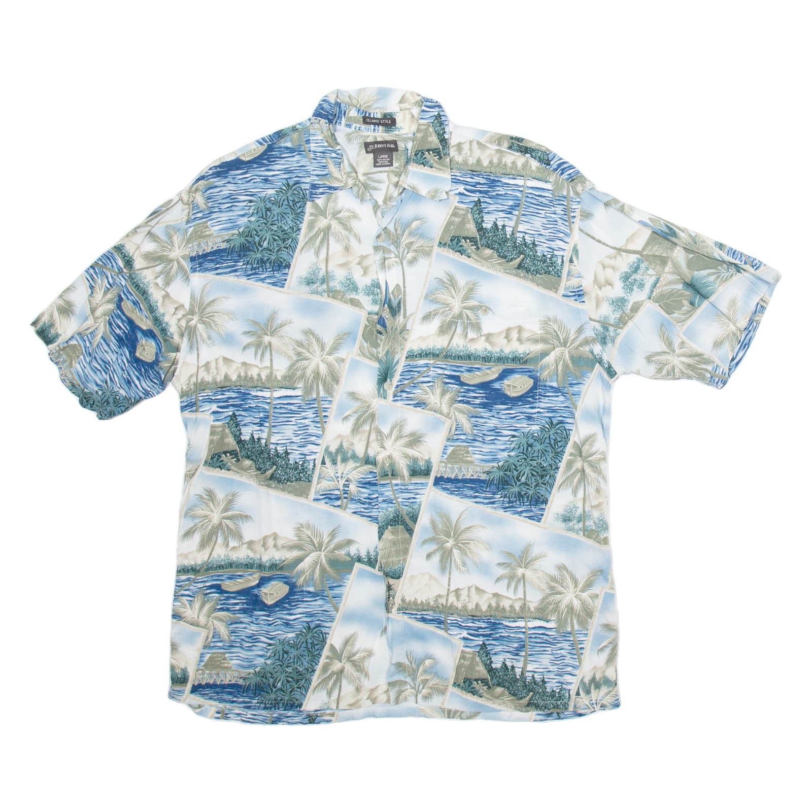 ST JOHN'S BAY Mens Hawaiian Shirt Blue Crazy Pattern L Refurbished - N/A refurbished available on Cerqular