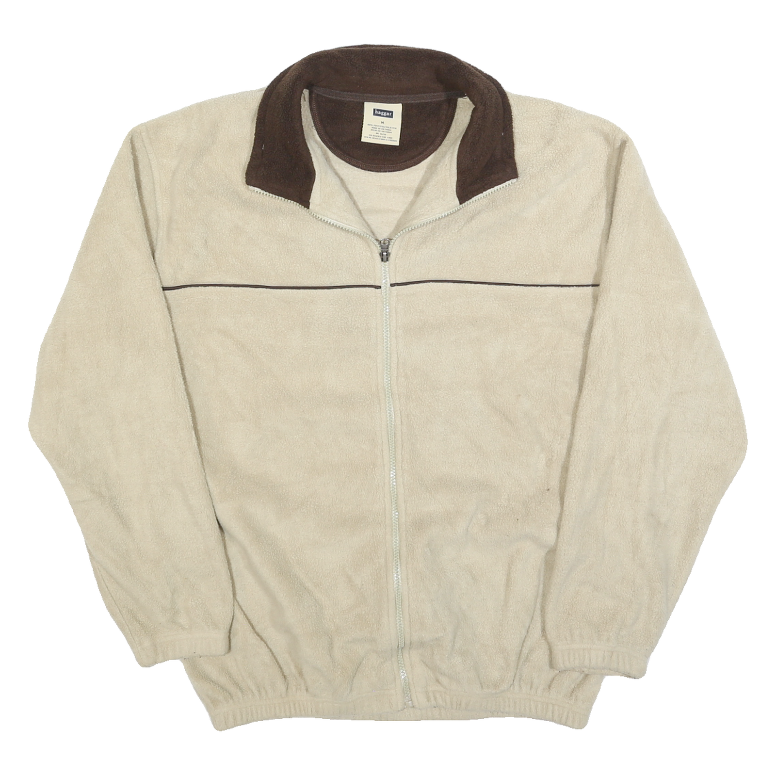 HAGGAR Mens Beige Brown Polyester Plain Full Zip Jumper M Comfortable Casual Refurbished - N/A refurbished available on Cerqular