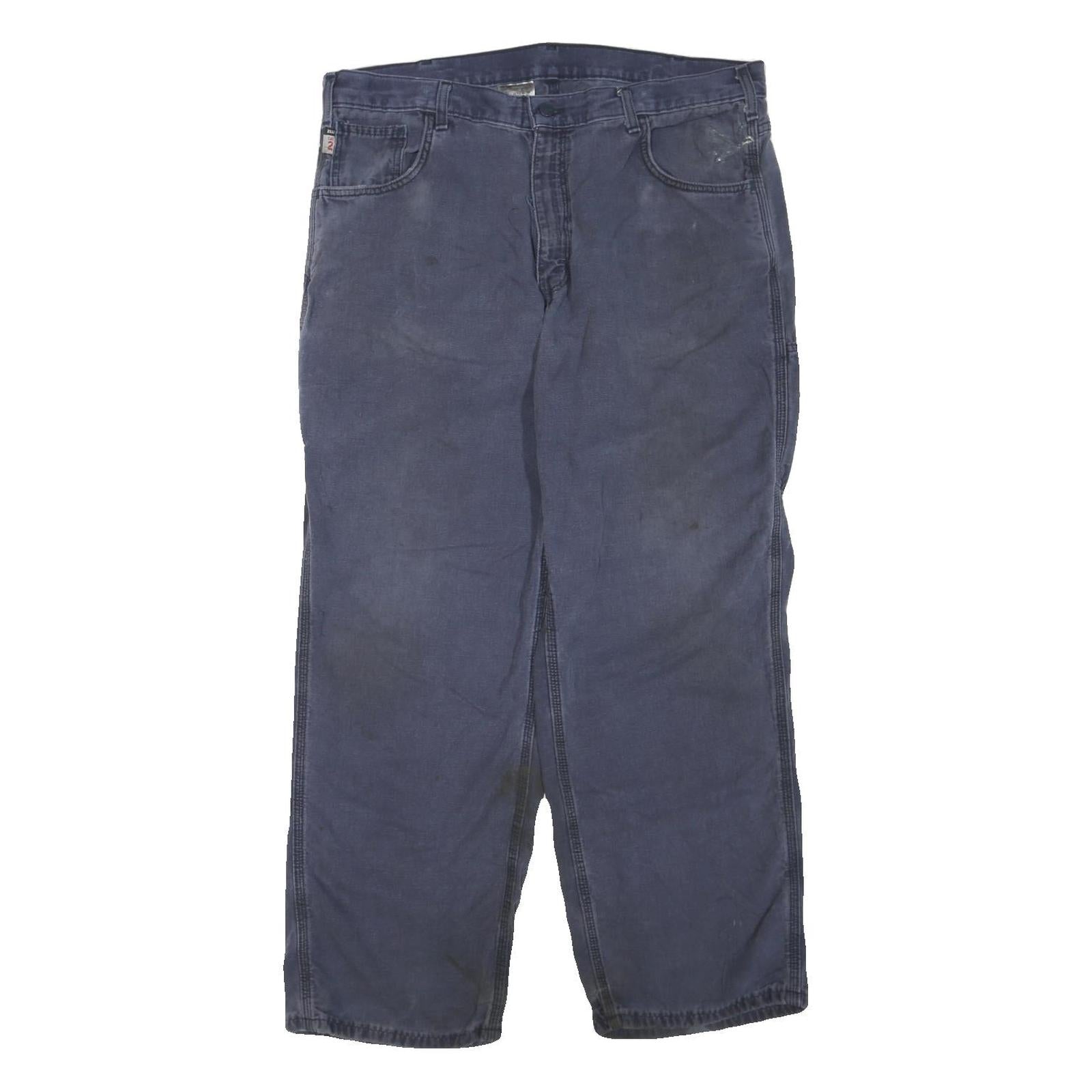 CARHARTT Mens Cotton Blend Blue Regular Straight Trousers W38 L30 Workwear Zip Refurbished - N/A refurbished available on Cerqular