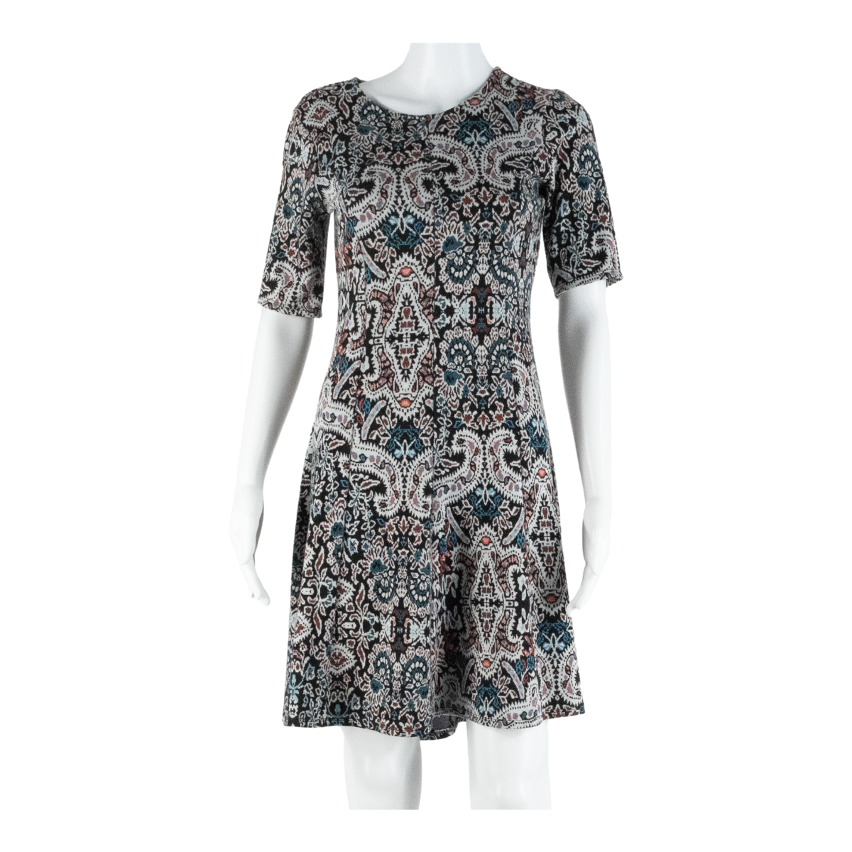 MONSOON Womens Skater Dress Black Crazy Pattern Short Sleeve Knee Length UK 10 Refurbished - N/A refurbished available on Cerqular