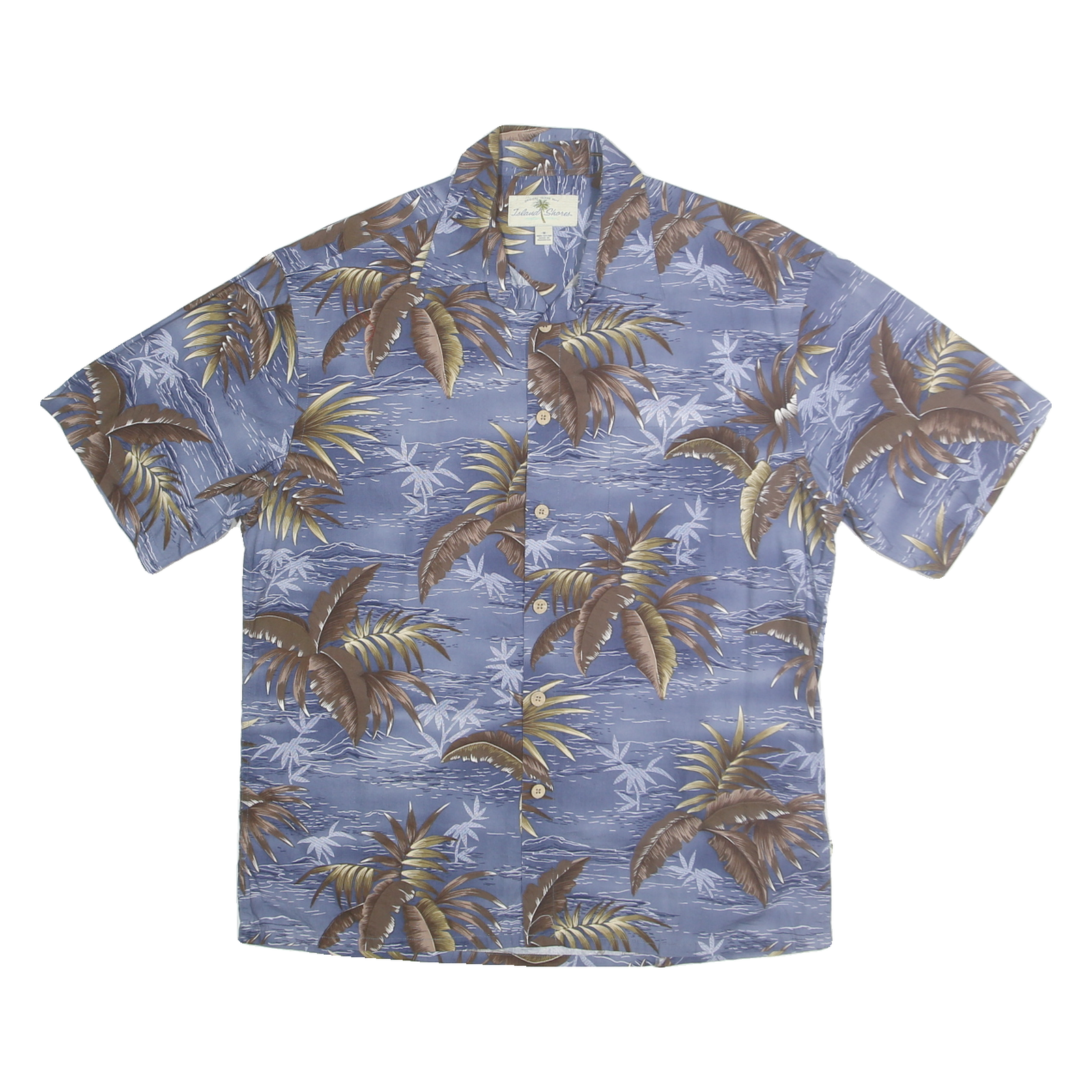 ISLAND SHORES Mens Blue & Brown Hawaiian Shirt M Cotton Tropical Casual Summer Refurbished - N/A refurbished available on Cerqular