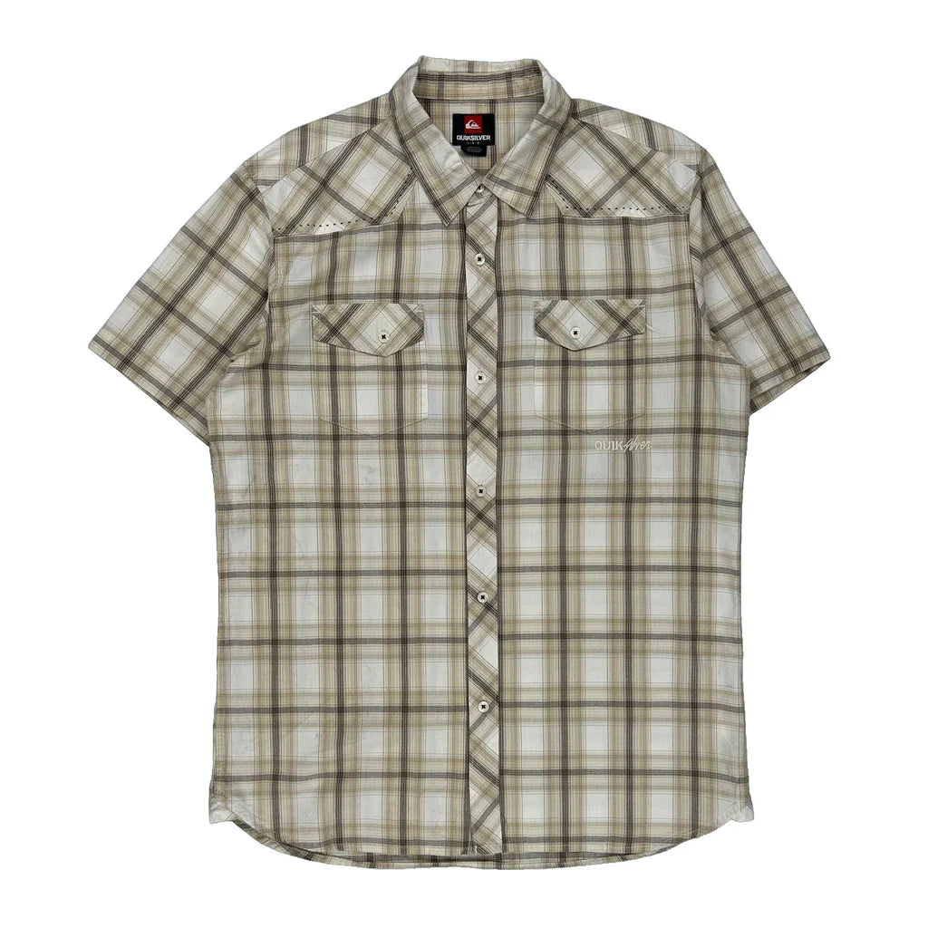 Quiksilver Checked Short Sleeve Shirt - Large Brown Cotton Refurbished - Thrifted (note: this is a term often used to describe second- refurbished available on Cerqular