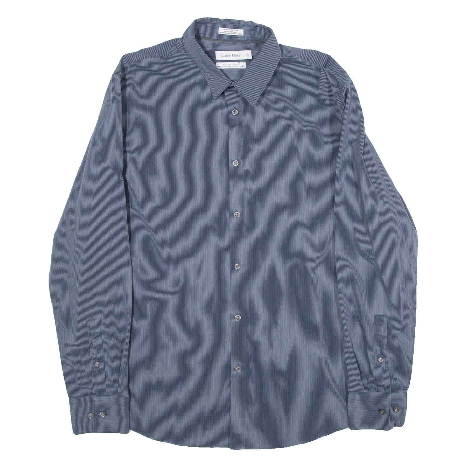 CALVIN KLEIN Slim Fit Mens Shirt Blue Striped Long Sleeve L Refurbished - N/A refurbished available on Cerqular