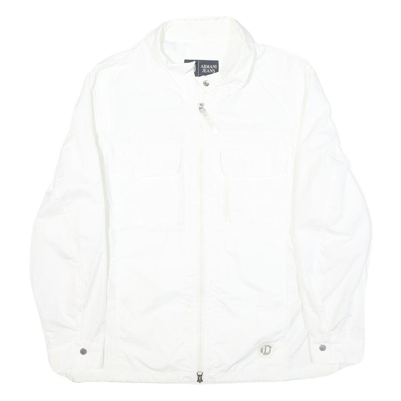ARMANI JEANS Womens White Classic Jacket UK 8 Polyester Plain Zip Lightweight Refurbished - N/A refurbished available on Cerqular