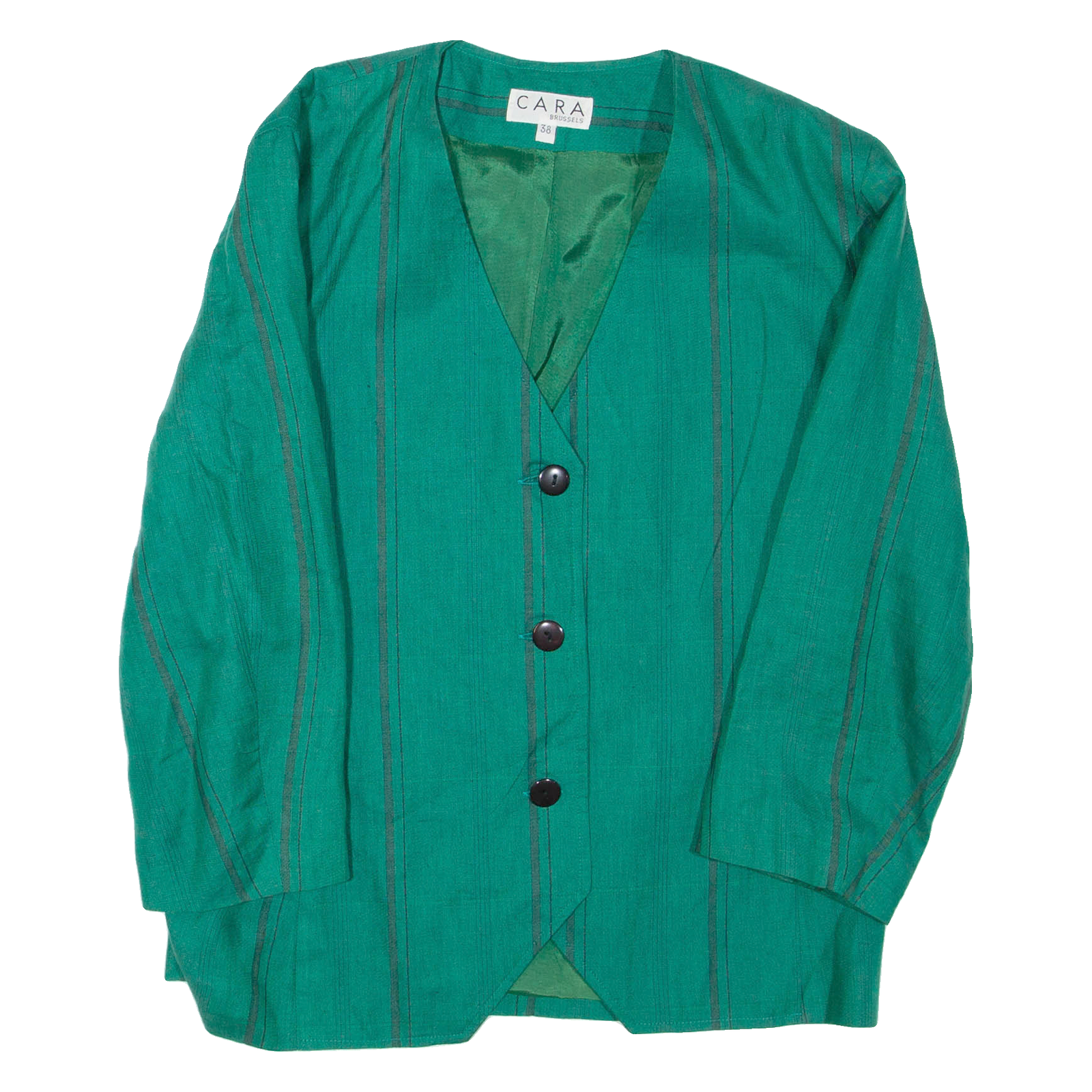 CARA BRUSSELS Womens Blazer Jacket Green Linen Striped S Refurbished - N/A refurbished available on Cerqular