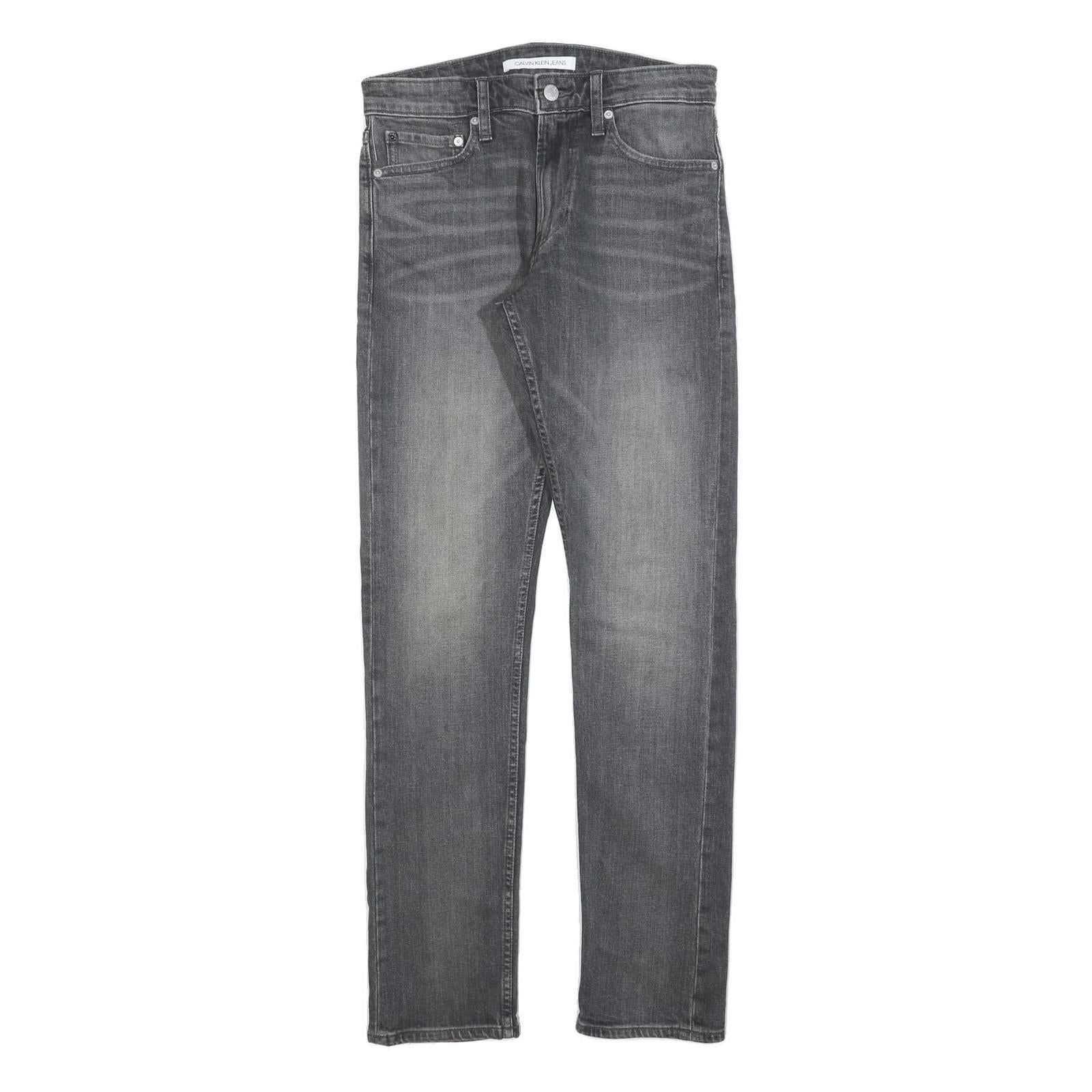 CALVIN KLEIN JEANS Mens Slim Grey Denim Raw W28 L32 Zip Classic Fit Refurbished - N/A refurbished available on Cerqular