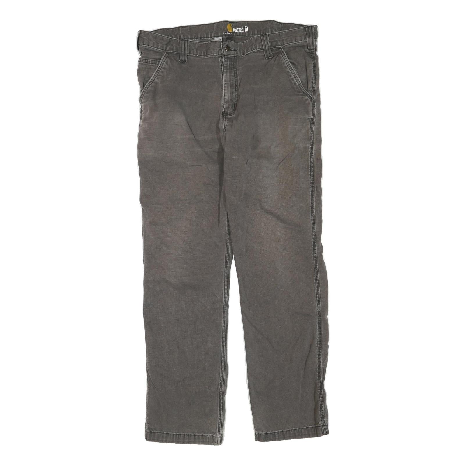 CARHARTT Mens Regular Cotton Blend Grey Trousers W36 L32 Workwear Zip Closure Refurbished - N/A refurbished available on Cerqular