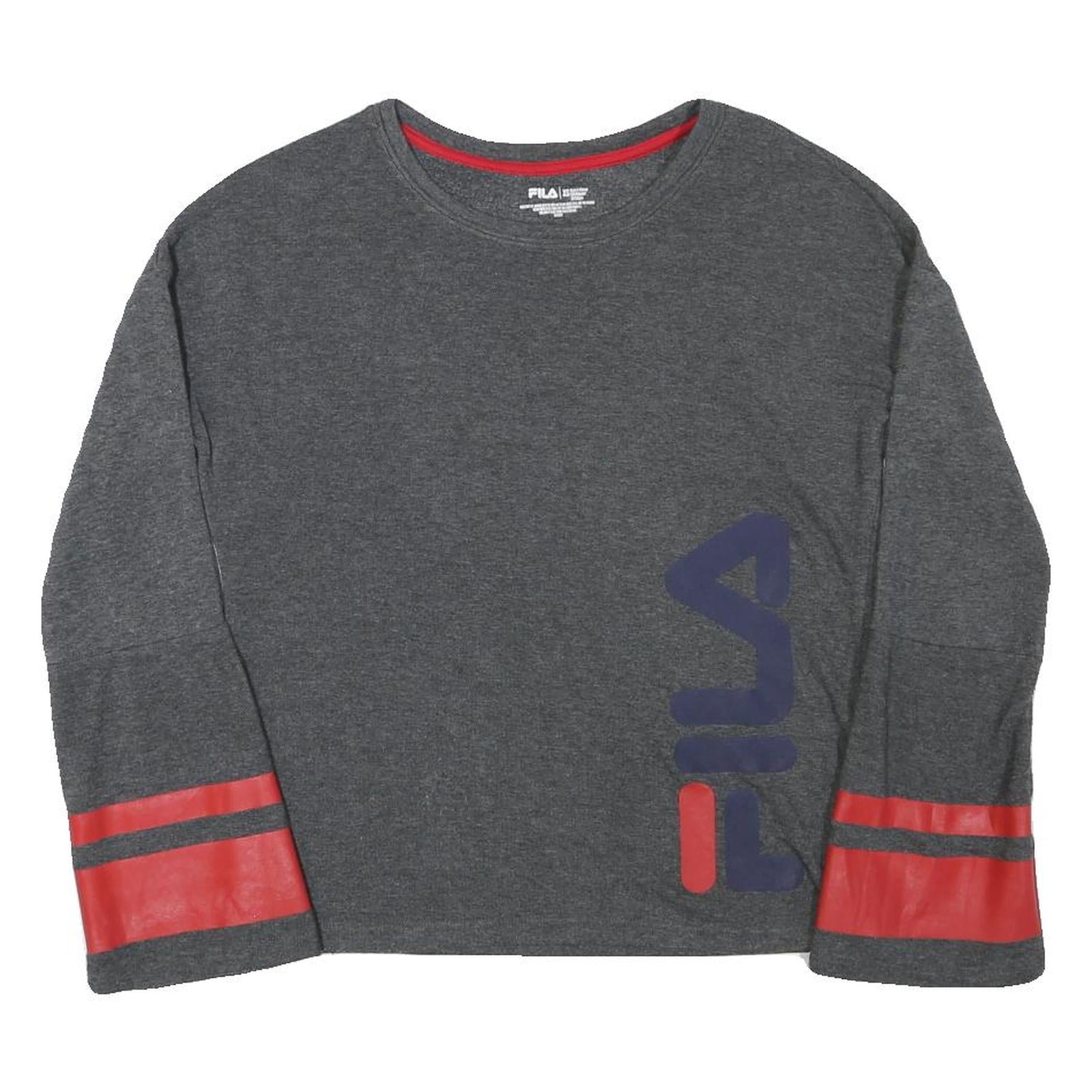 FILA Womens Grey & Red Logo Crew Neck XS Sweatshirt Cotton Blend Comfortable Refurbished - N/A refurbished available on Cerqular