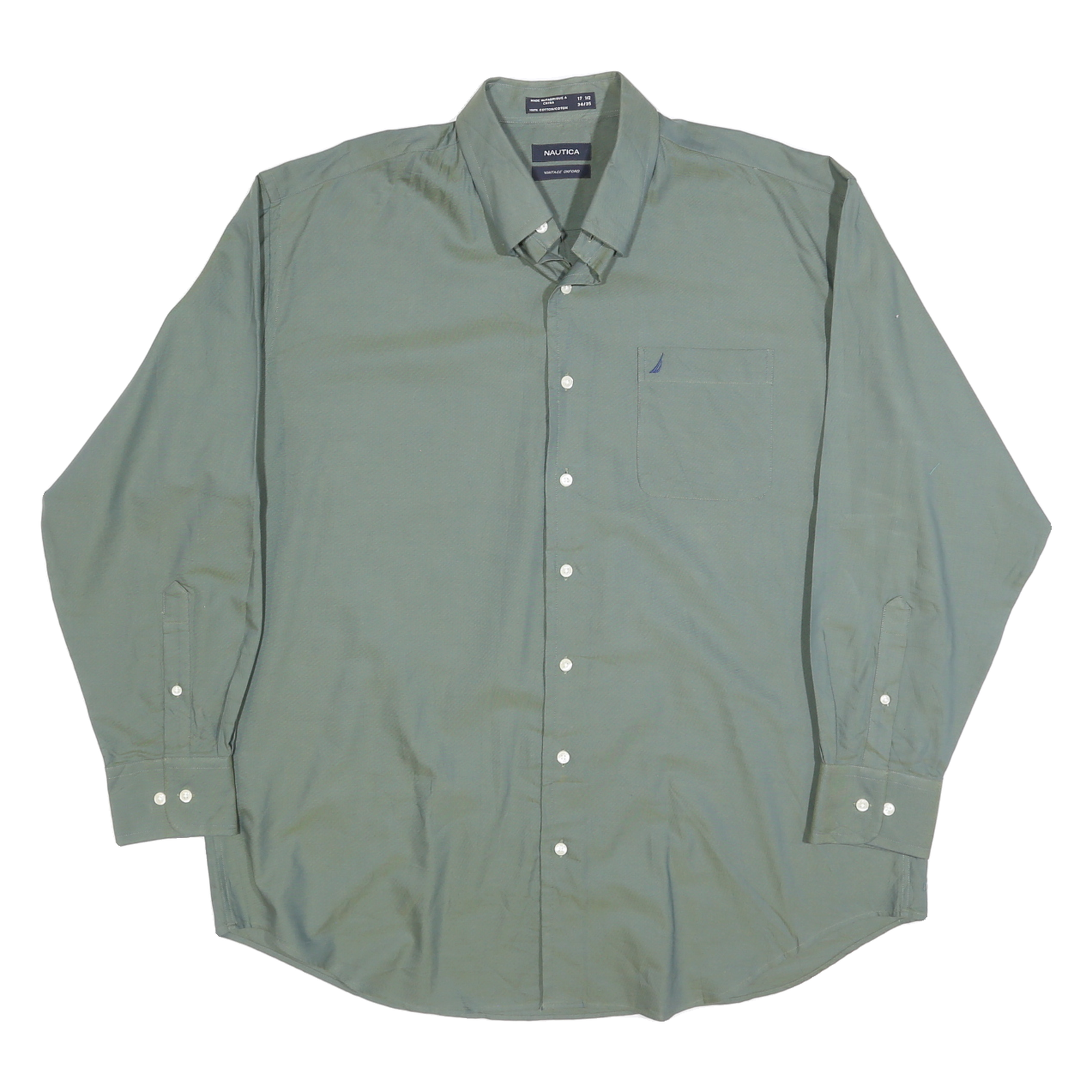 NAUTICA Mens Green Plain Relaxed Fit Shirt 2XL Long Sleeve Button Down Oxford Refurbished - N/A refurbished available on Cerqular