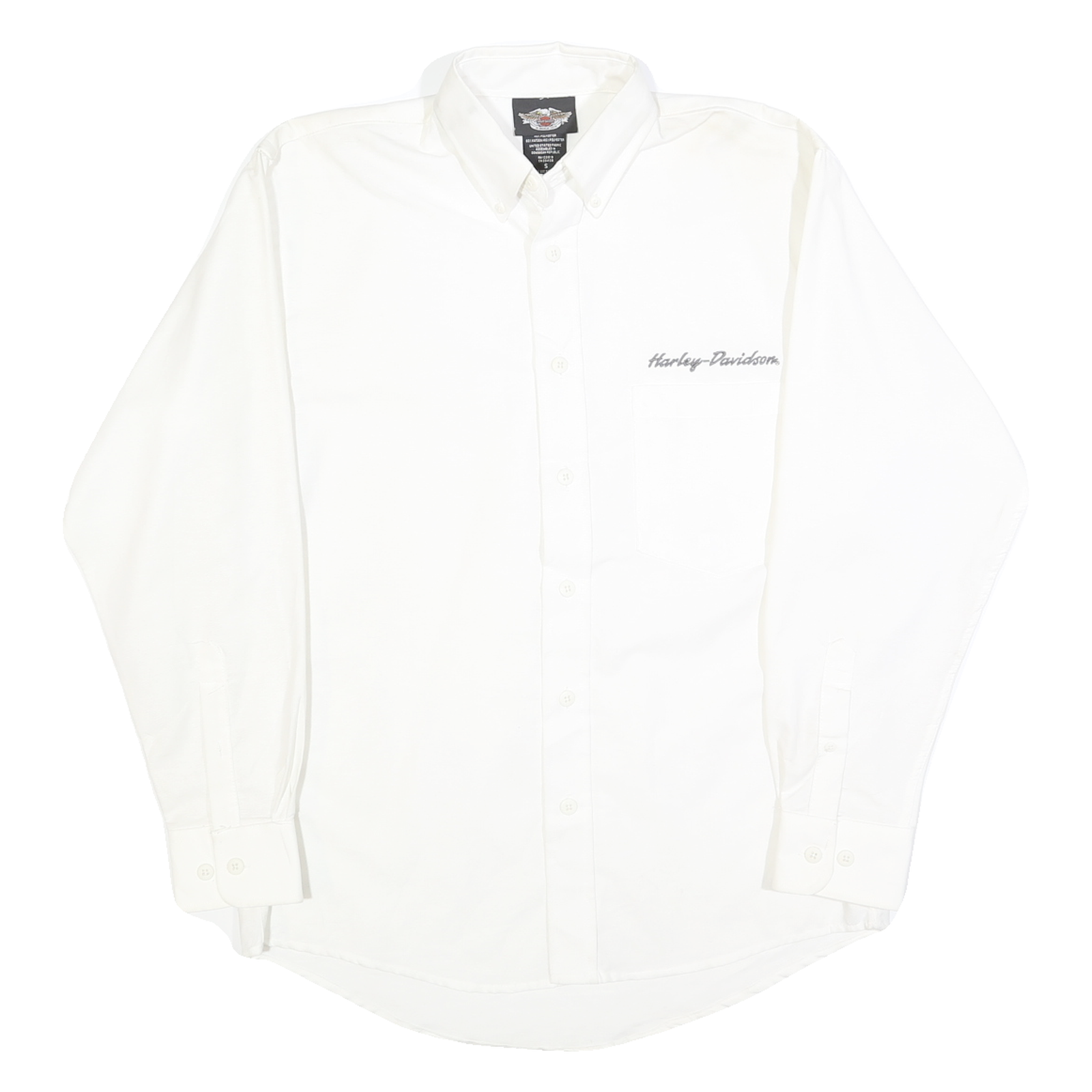 HARLEY DAVIDSON Mens White Button-Down Shirt S Cotton Logo Casual Refurbished - N/A refurbished available on Cerqular