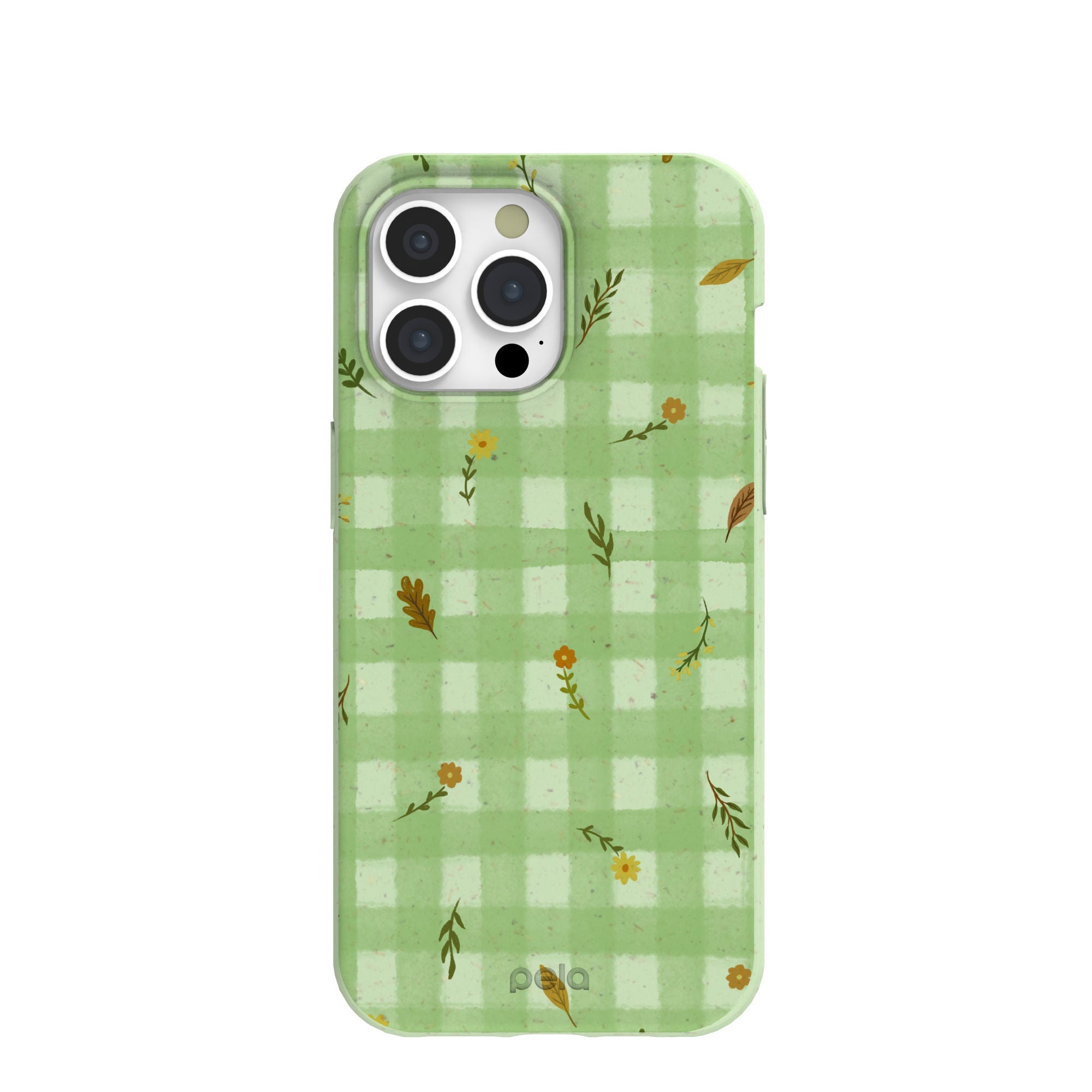 Sage Green Fall Gingham iPhone 15 Pro Max Case Refurbished - Pela Case refurbished available on Cerqular