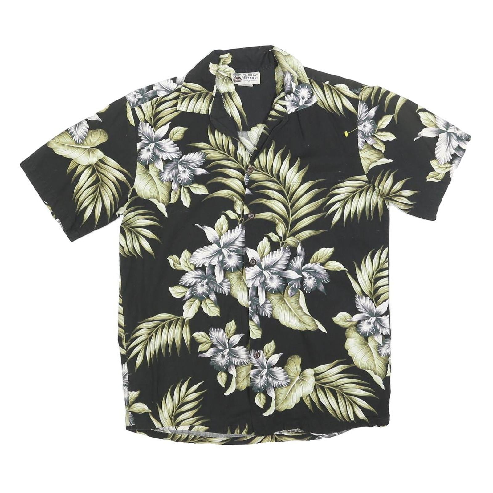 ALOHA REPUBLIC Mens Black Green Floral Hawaiian Shirt S Summer Cotton Blend Refurbished - N/A refurbished available on Cerqular
