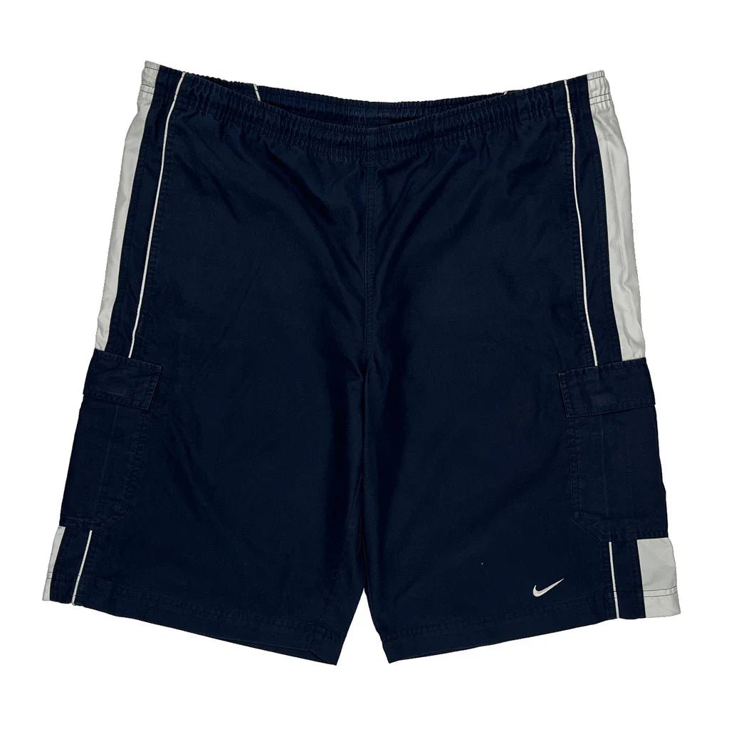 Nike Sport Shorts - Large Navy Polyester Refurbished - Thrifted (note: this is a term often used to describe second- refurbished available on Cerqular