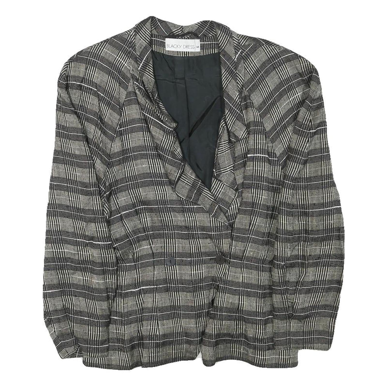 BLACKY DRESS Womens Black Grey Check Jacket M Linen Blend Button Closure Classic Refurbished - N/A refurbished available on Cerqular