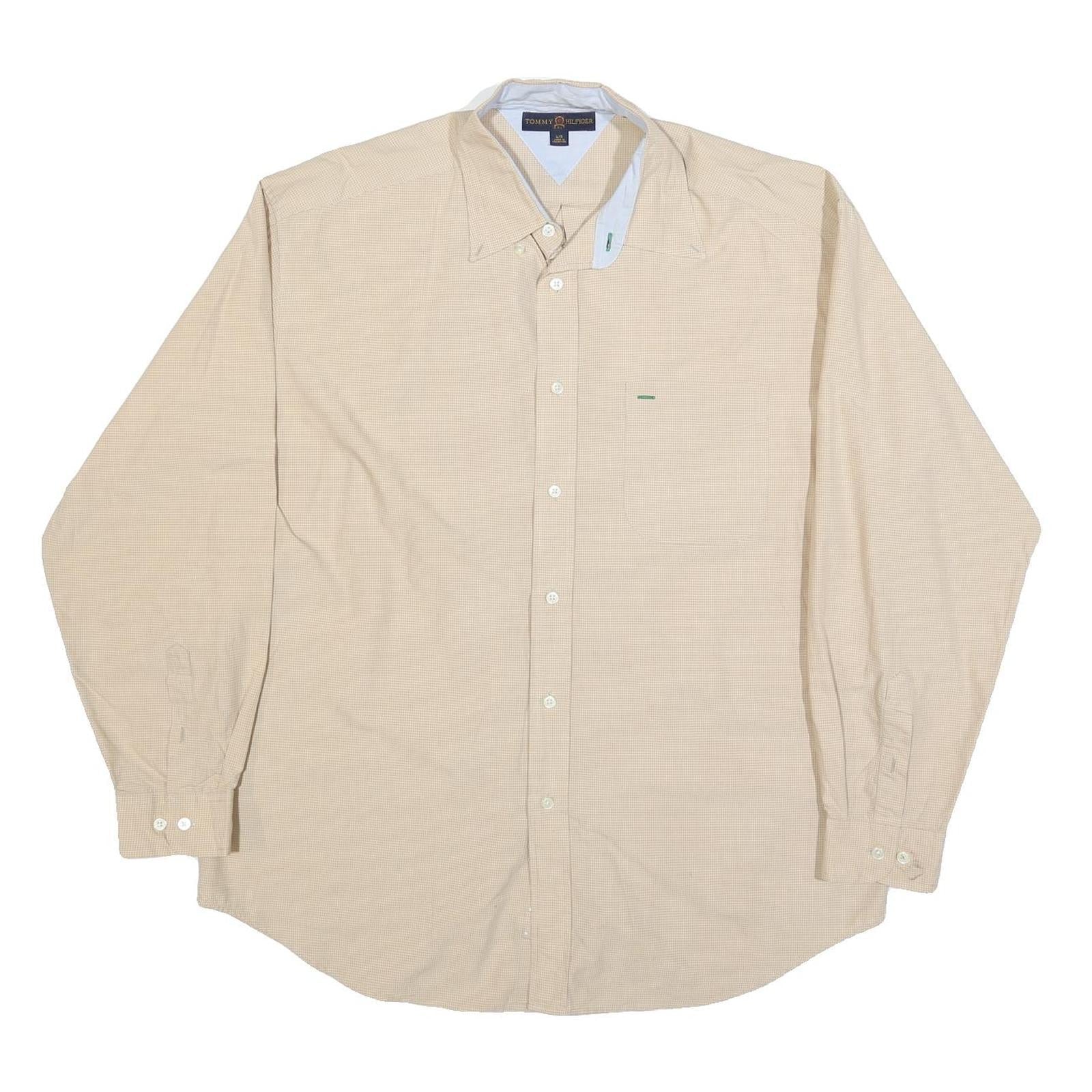 TOMMY HILFIGER Mens Beige Slim Cotton Shirt L Long Sleeve Button Collar Casual Refurbished - N/A refurbished available on Cerqular