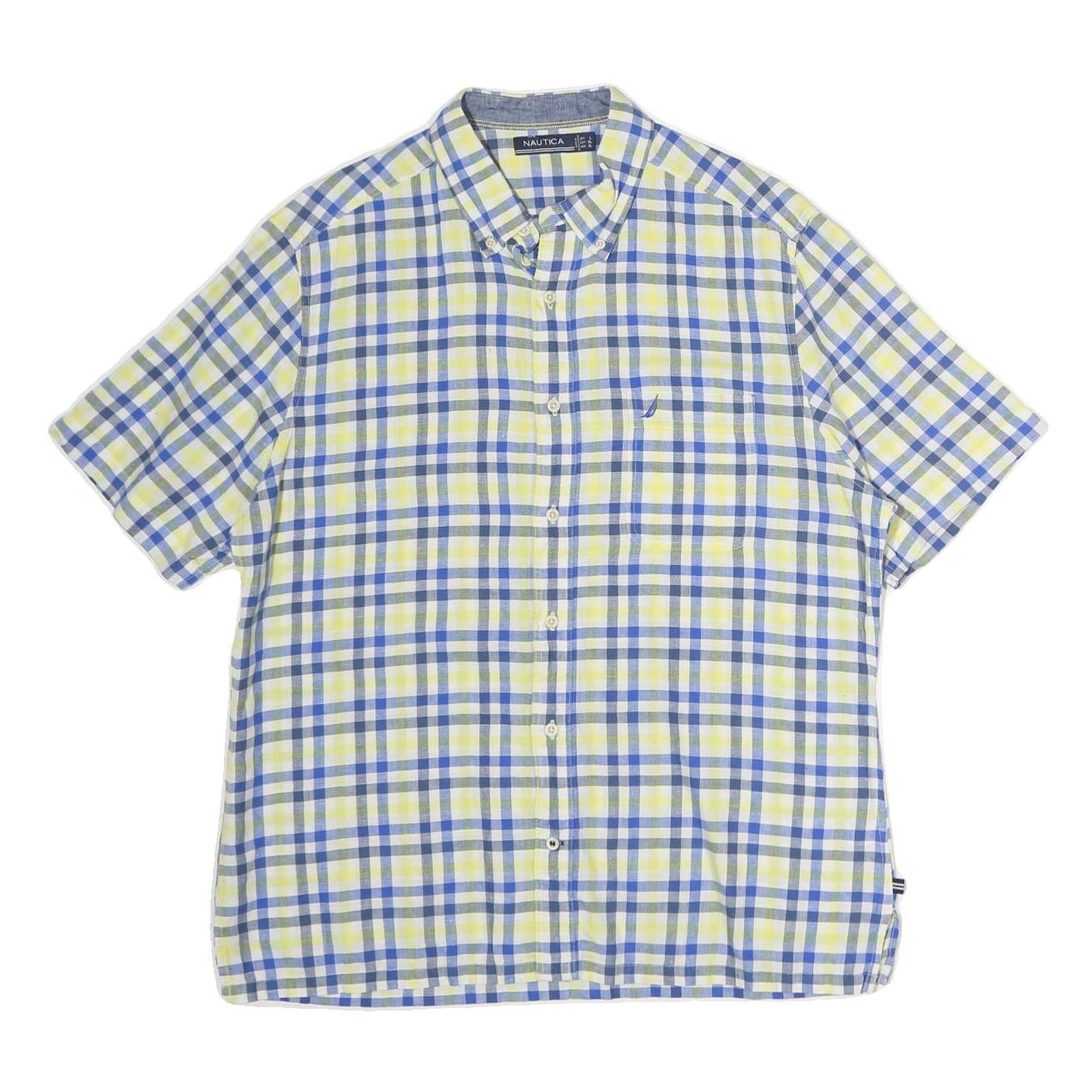 NAUTICA Mens Blue & Yellow Check Shirt L Cotton Short Sleeve Casual Summer Refurbished - N/A refurbished available on Cerqular