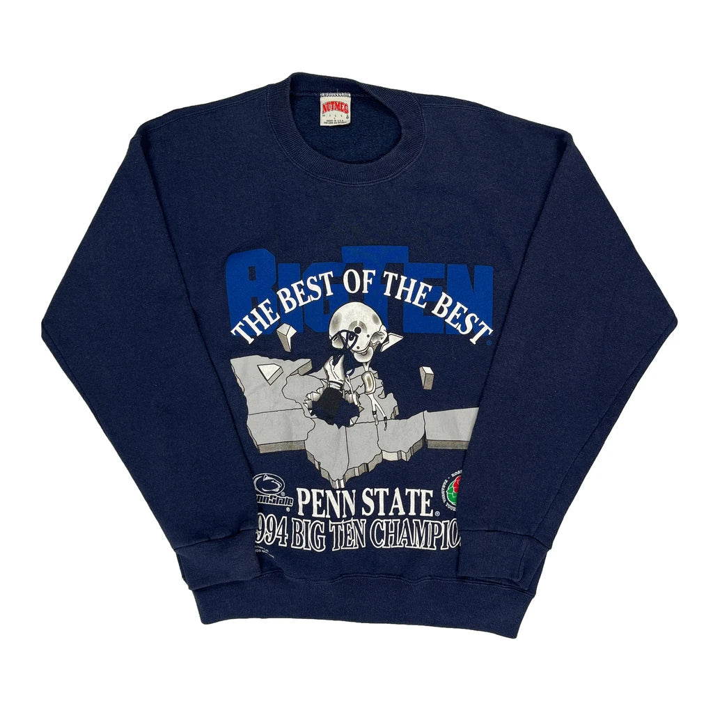 Penn State 1994 Big Ten Champions Nutmeg Graphic Sweatshirt - Large Navy Cotton Refurbished - Thrifted (note: this is a term often used to describe second- refurbished available on Cerqular