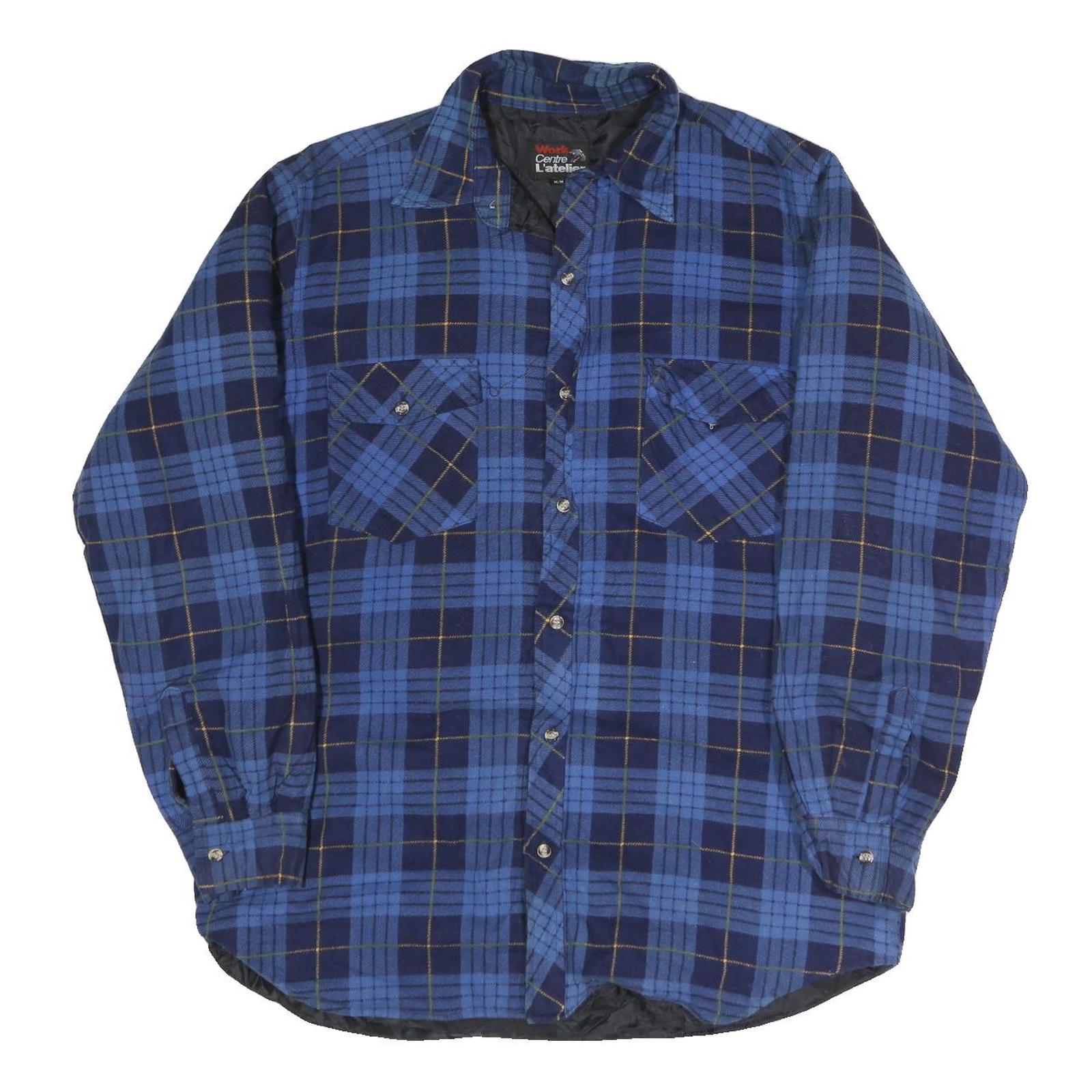 WORK CENTRE Mens Blue & Navy Check Shirt M Long Sleeve Button Pocket Casual Refurbished - N/A refurbished available on Cerqular