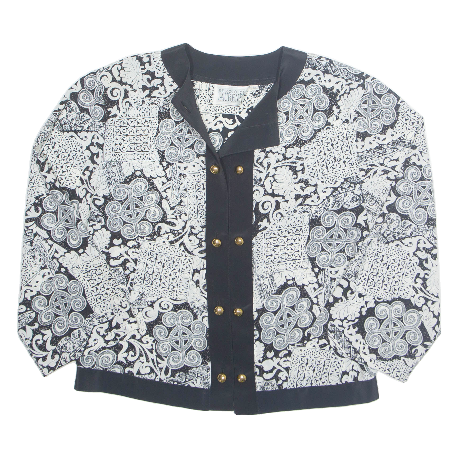 SERGIO DI LAURENT Womens Printed Blouse White Long Sleeve Crazy Pattern M Refurbished - N/A refurbished available on Cerqular