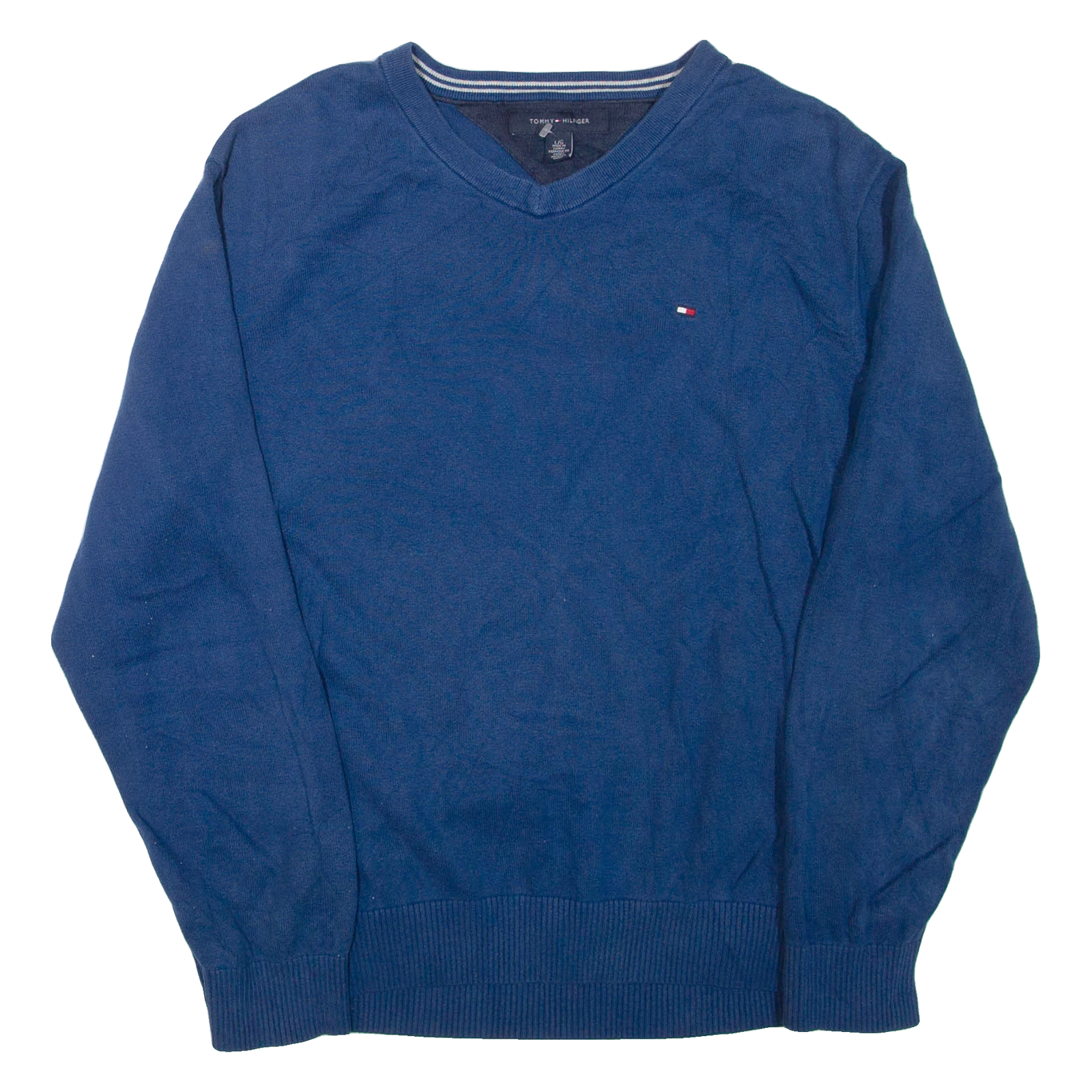 TOMMY HILFIGER Mens Jumper Blue V-Neck Tight Knit L Refurbished - N/A refurbished available on Cerqular
