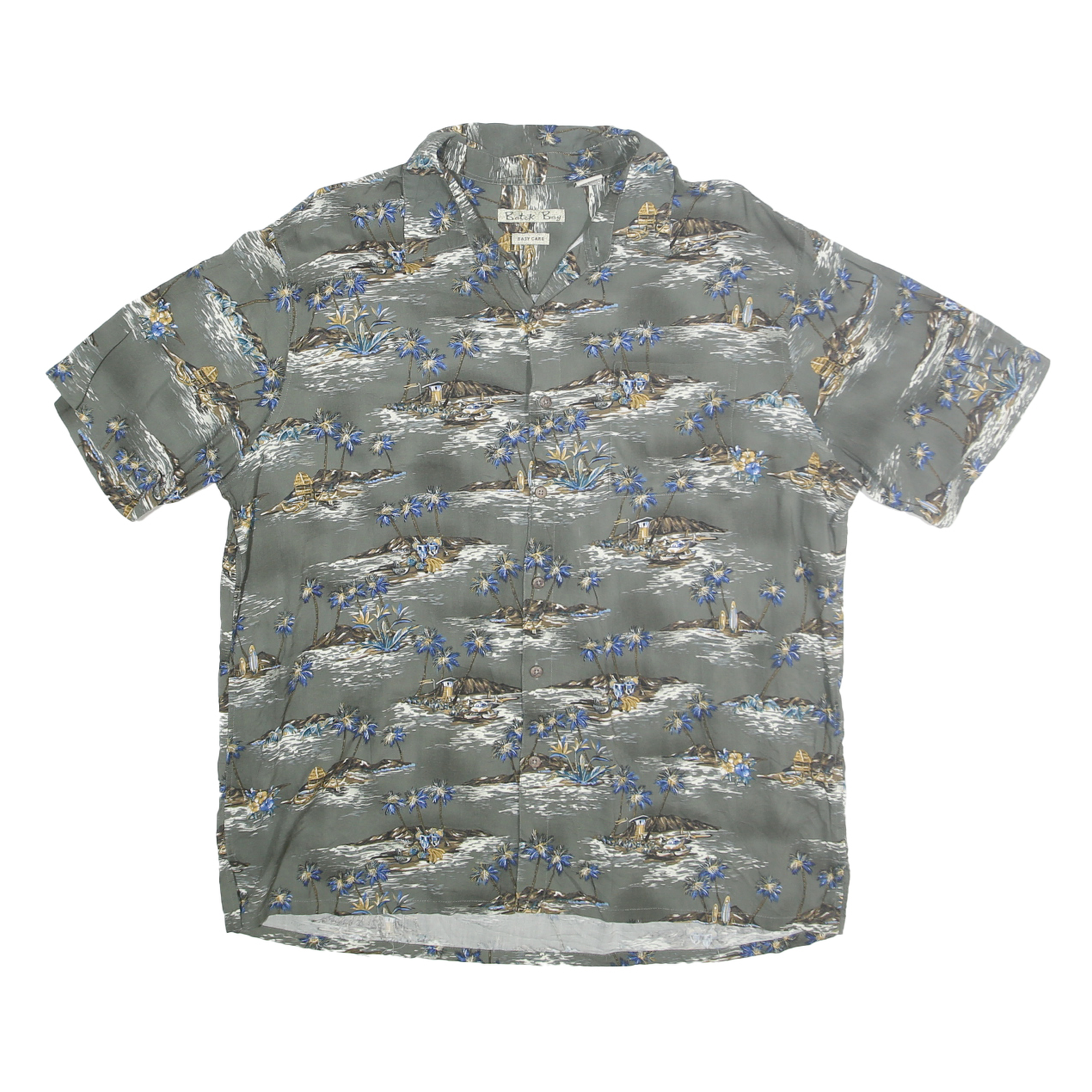 BATIK BAY Mens Grey & Blue Rayon Hawaiian Shirt XL Island Print Casual Refurbished - N/A refurbished available on Cerqular