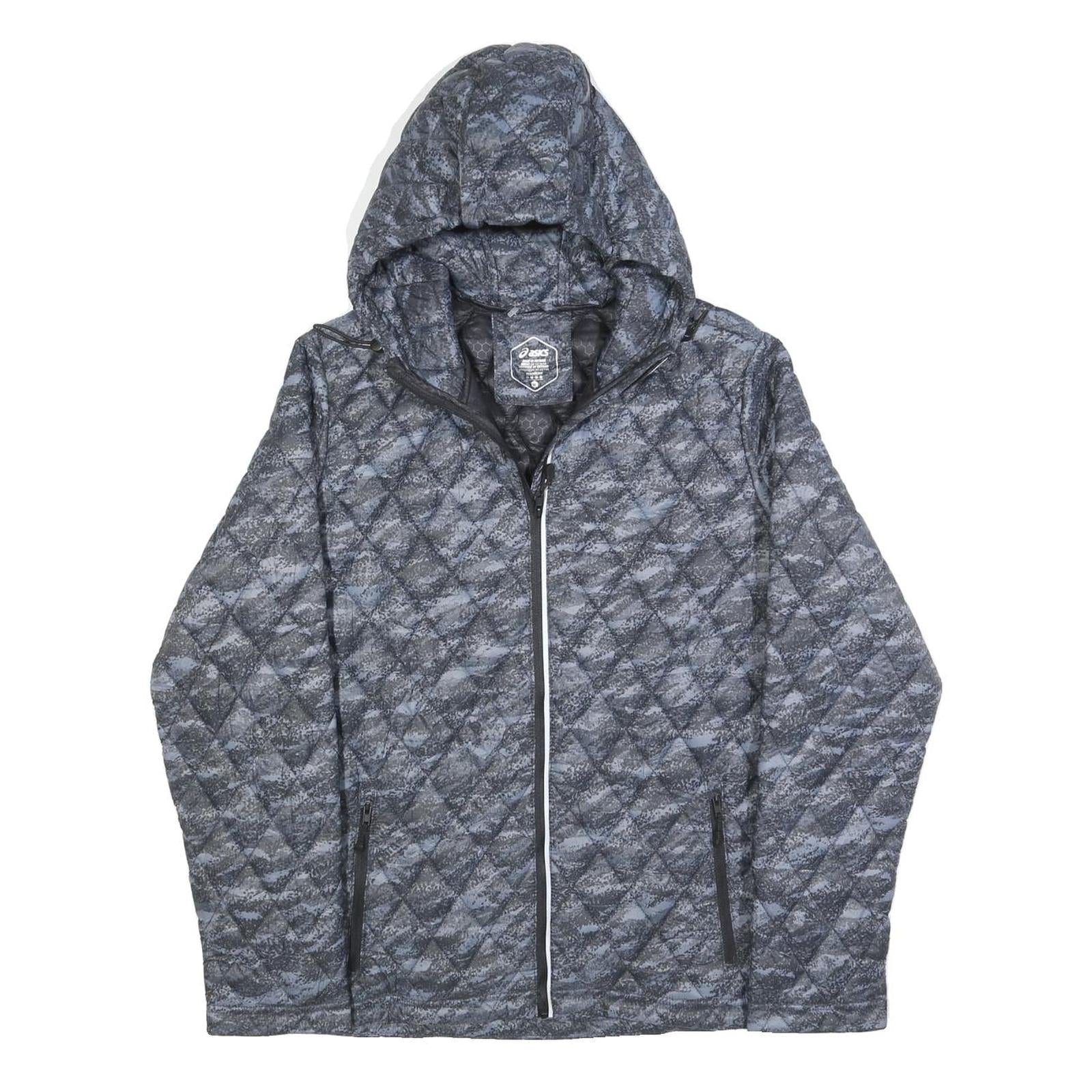 ASICS Mens Grey & Blue Quilted Hooded Jacket M Polyester Zip Casual Outdoor Refurbished - N/A refurbished available on Cerqular