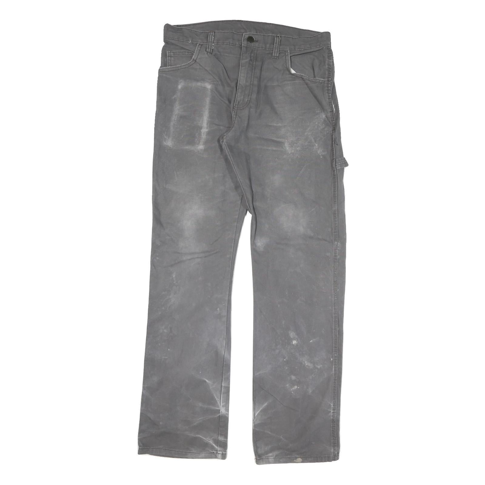 DICKIES Mens Cotton Blend Grey Regular Straight Trousers W32 L34 Workwear Zip Refurbished - N/A refurbished available on Cerqular