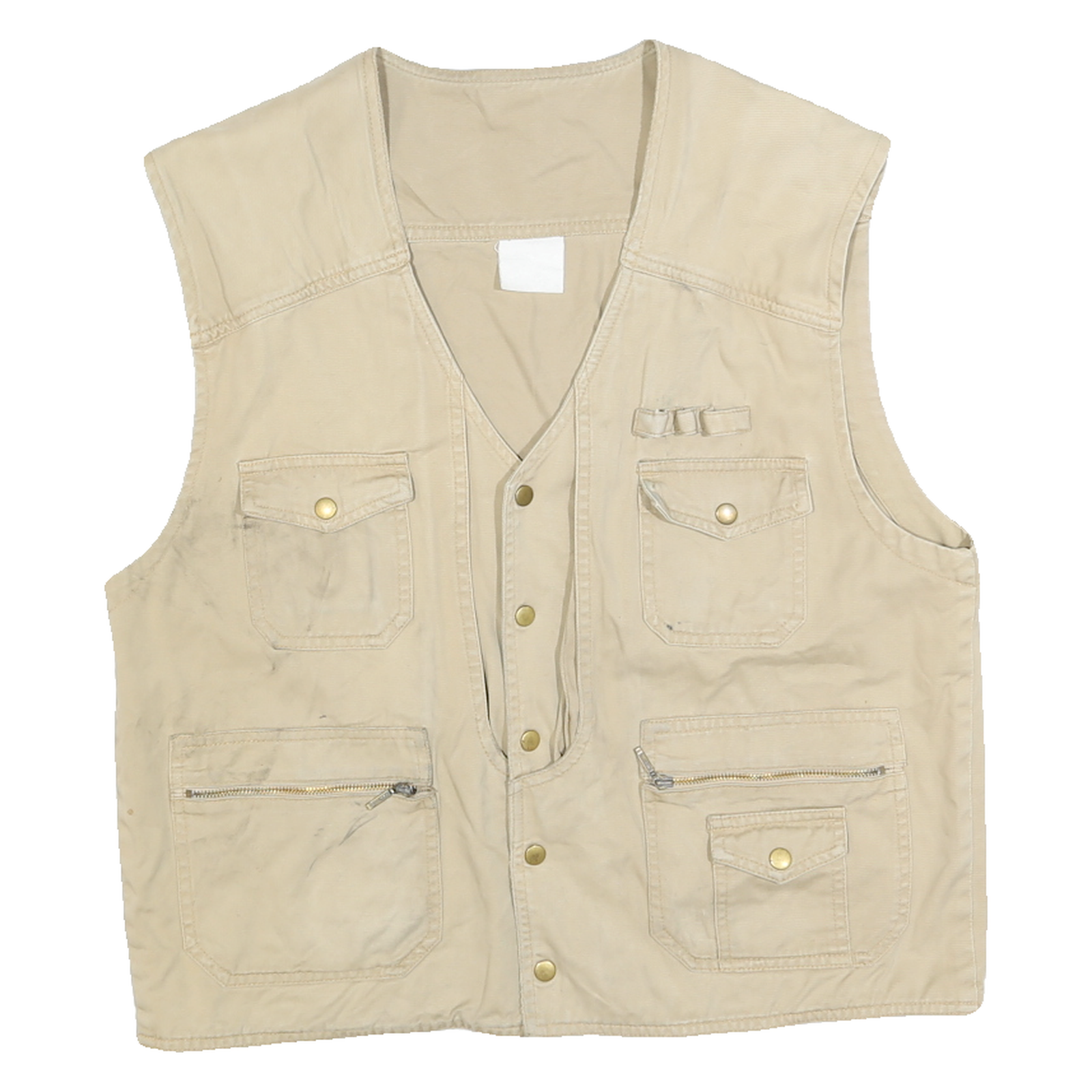 Mens Beige Cotton Blend Button Jacket Vest M Utility Casual Plain Pocket Refurbished - N/A refurbished available on Cerqular