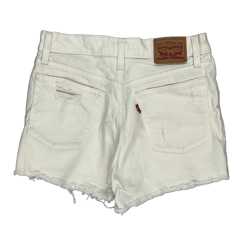 Levis Denim Shorts - 28W UK 8 White Cotton Refurbished - Thrifted (note: this is a term often used to describe second- refurbished available on Cerqular