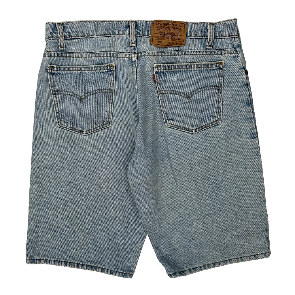 Levis Denim Shorts - 34W 10L Light Wash Cotton Refurbished - Thrifted (note: this is a term often used to describe second- refurbished available on Cerqular