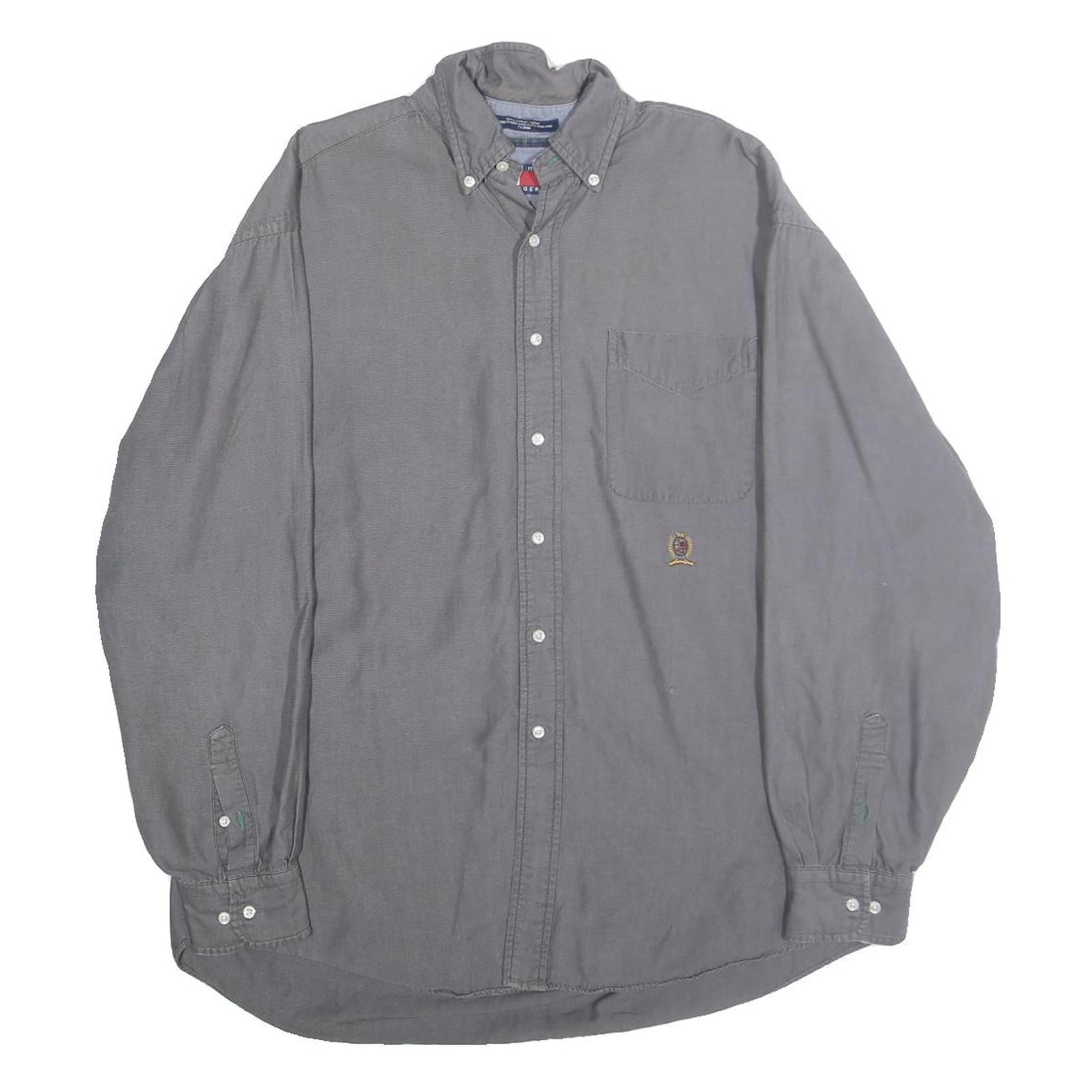 TOMMY HILFIGER Mens Grey Cotton Shirt L Button-Down Long Sleeve Classic Refurbished - N/A refurbished available on Cerqular