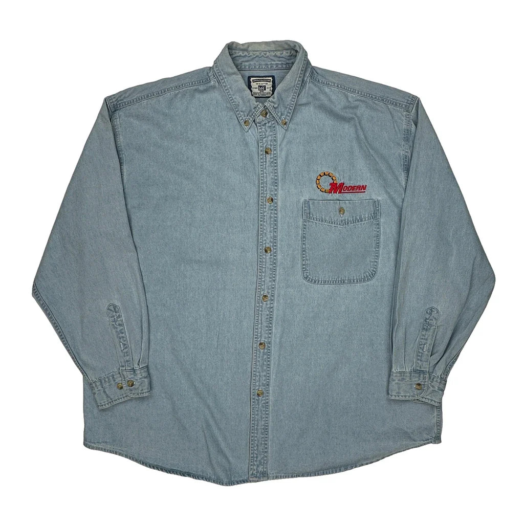 Modern Lee Denim Shirt - 2XL Light Wash Cotton Refurbished - Thrifted (note: this is a term often used to describe second- refurbished available on Cerqular