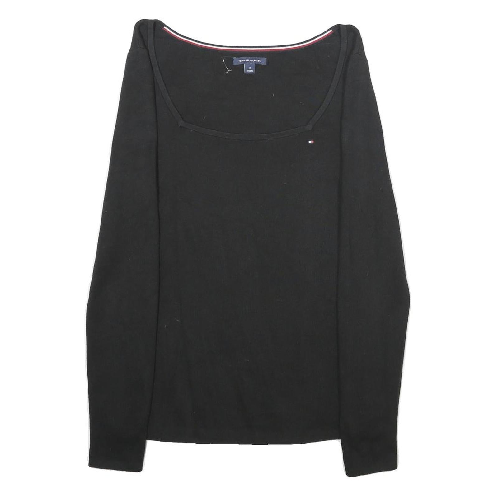 TOMMY HILFIGER Womens Black Plain Jumper Square Neck Basic Knit M Casual Cotton Refurbished - N/A refurbished available on Cerqular