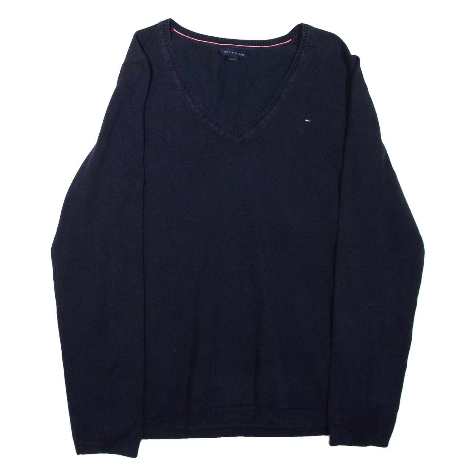 TOMMY HILFIGER Mens Jumper Blue V-Neck Tight Knit L Refurbished - N/A refurbished available on Cerqular