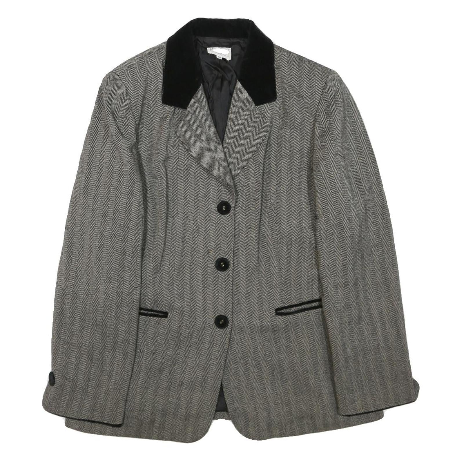 LUISA SPAGNOLI Womens Grey & Black Wool Blend Herringbone Jacket UK 18 Button Refurbished - N/A refurbished available on Cerqular