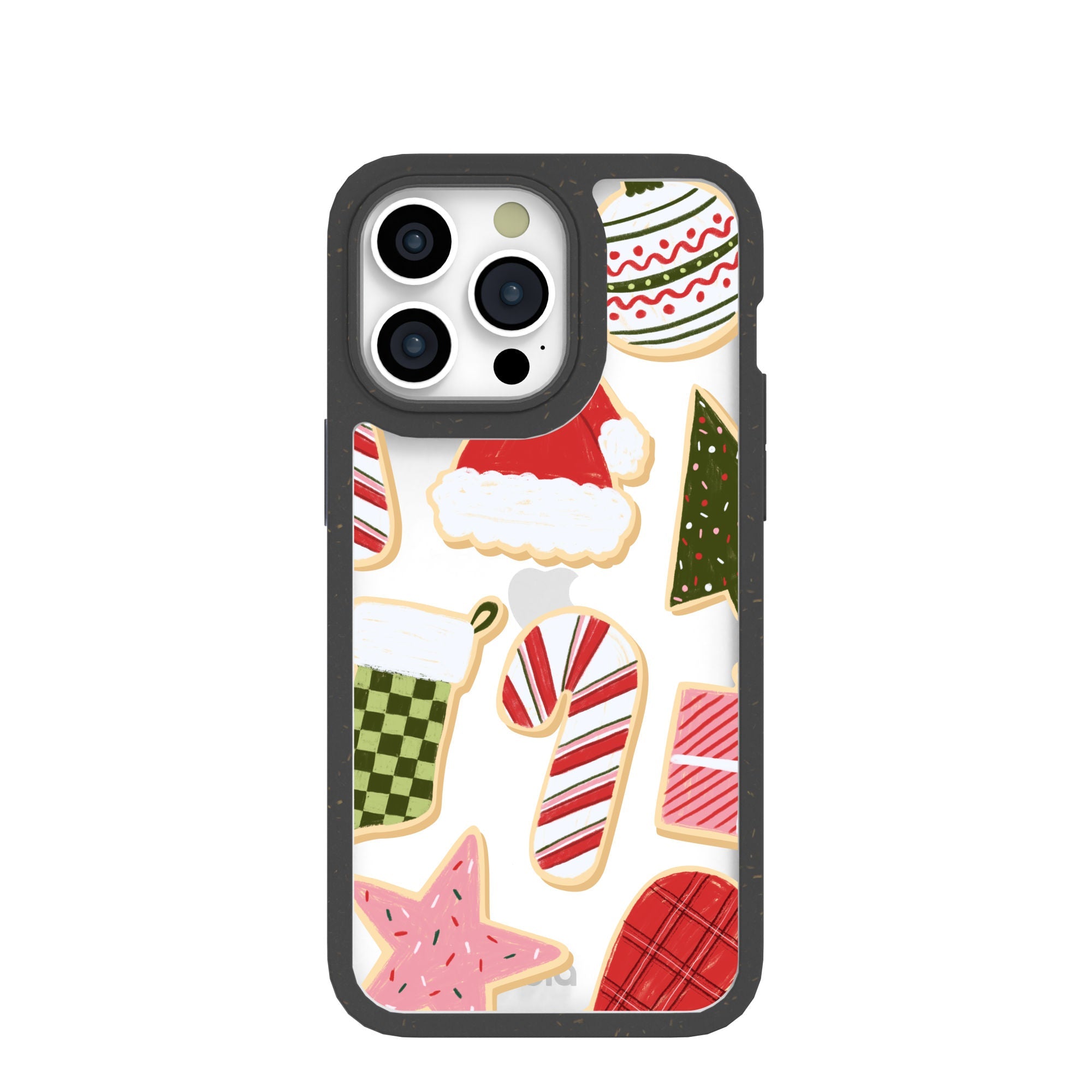 Clear Festive Cookies iPhone 15 Pro Max Case With Black Ridge Refurbished - Pela Case refurbished available on Cerqular