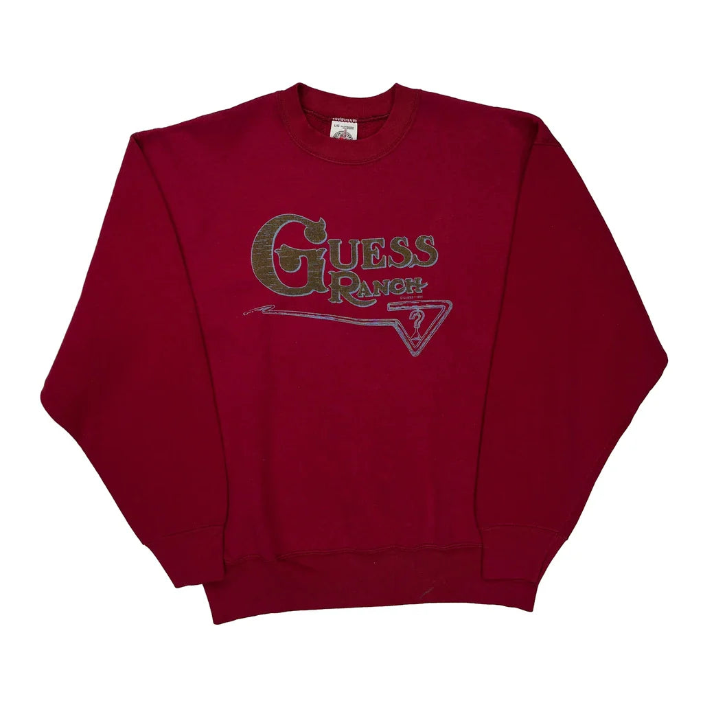 Guess Ranch Munsing Graphic Sweatshirt - Large Red Cotton Blend Refurbished - Thrifted (note: this is a term often used to describe second- refurbished available on Cerqular