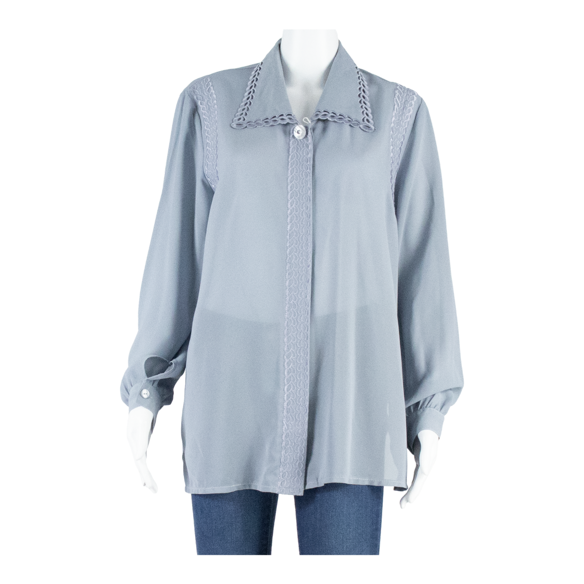 CANOVER Sheer Womens Blouse Shirt Grey Collared Long Sleeve M Refurbished - N/A refurbished available on Cerqular